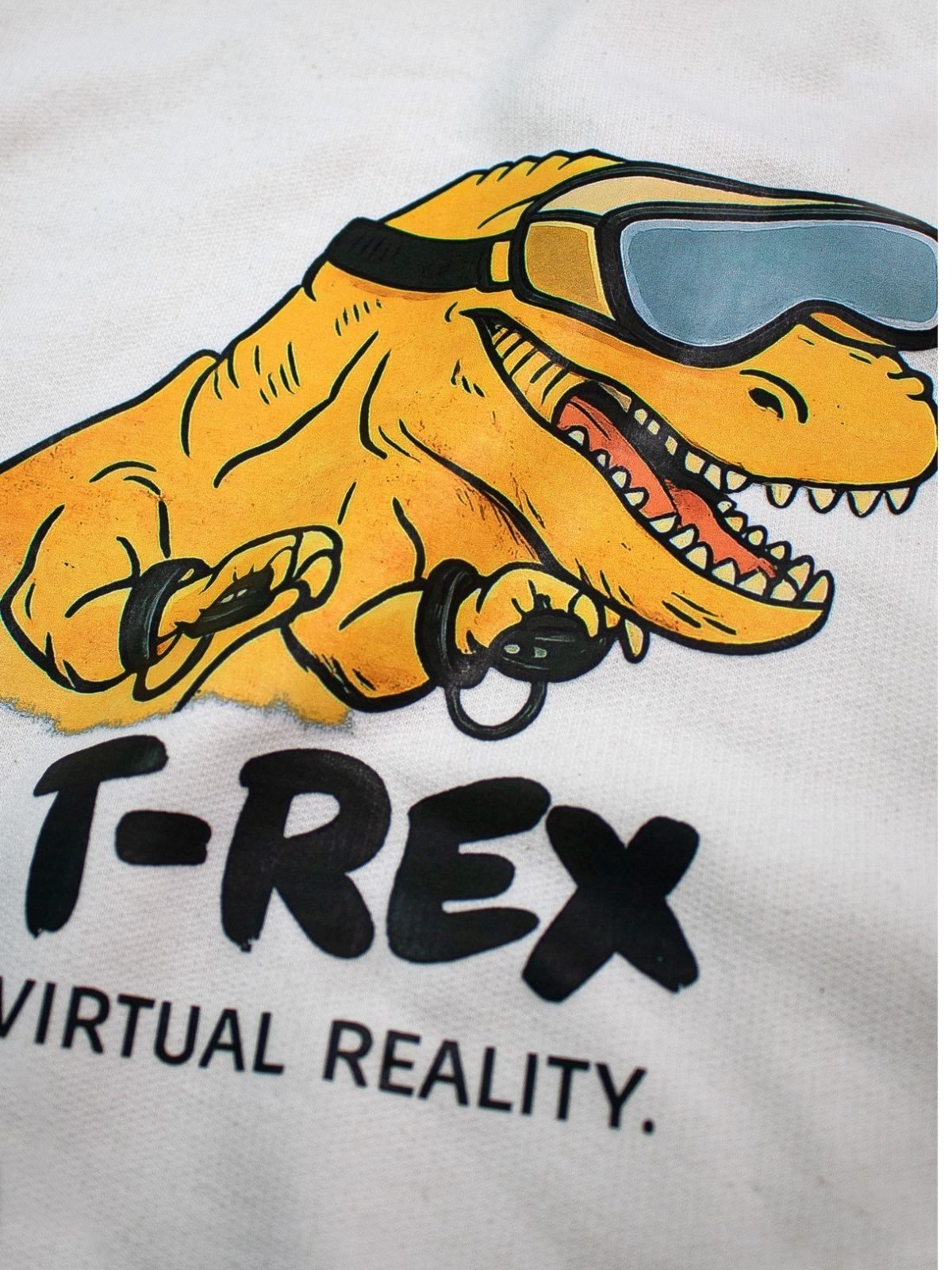 Vista 3 Infantil - Blusão Moletom Peluciado T-Rex - Off White Look Infantil off-white white Look Infantil off-white white