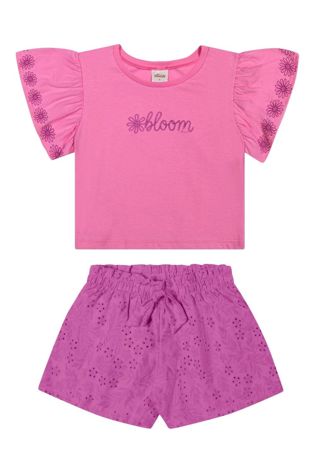 Infantil - Conjunto Menina Flores Relevo Elian Rosa