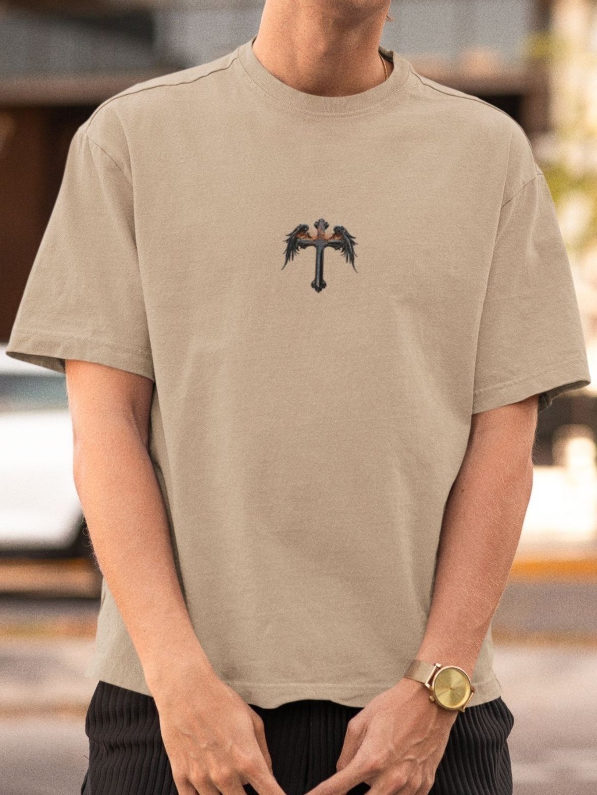 Vista 3 Camiseta Masculina GuGi Escultura Anjo Wings Caqui cáqui caqui Gugi cáqui caqui