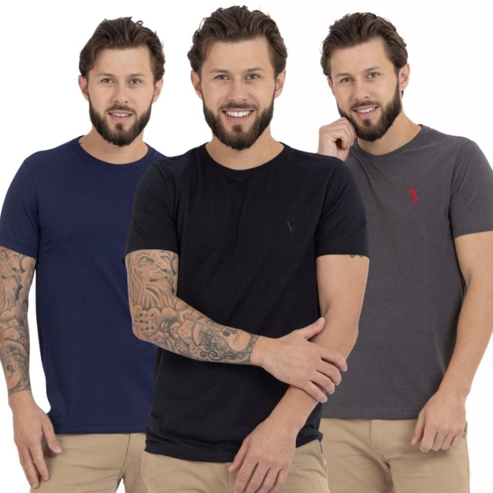 Kit 3 Camiseta Básica Casual Masculina Confortável em Malha Leve