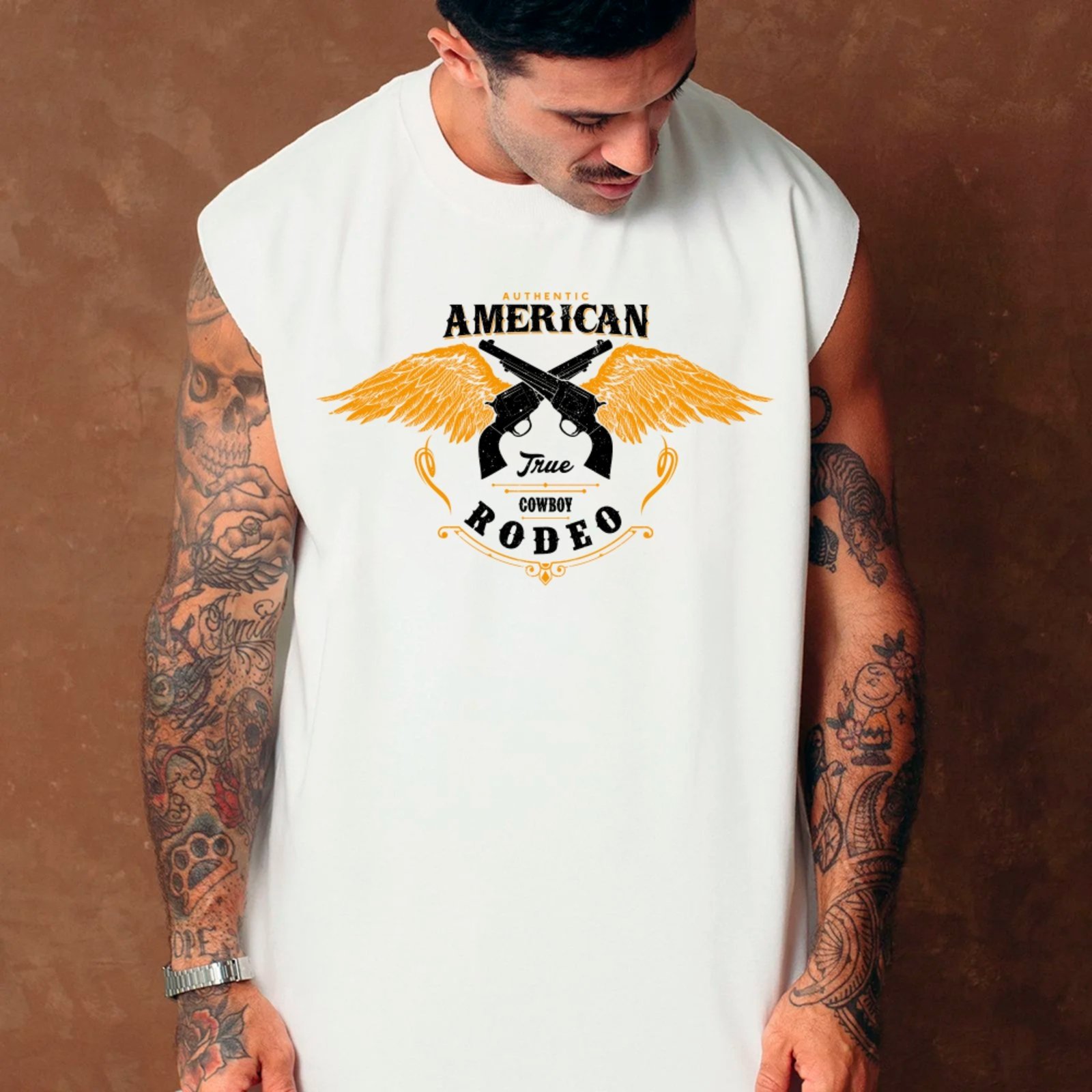 Camiseta Regata Machão Country Authentic American Estilo Western Masculina Branco
