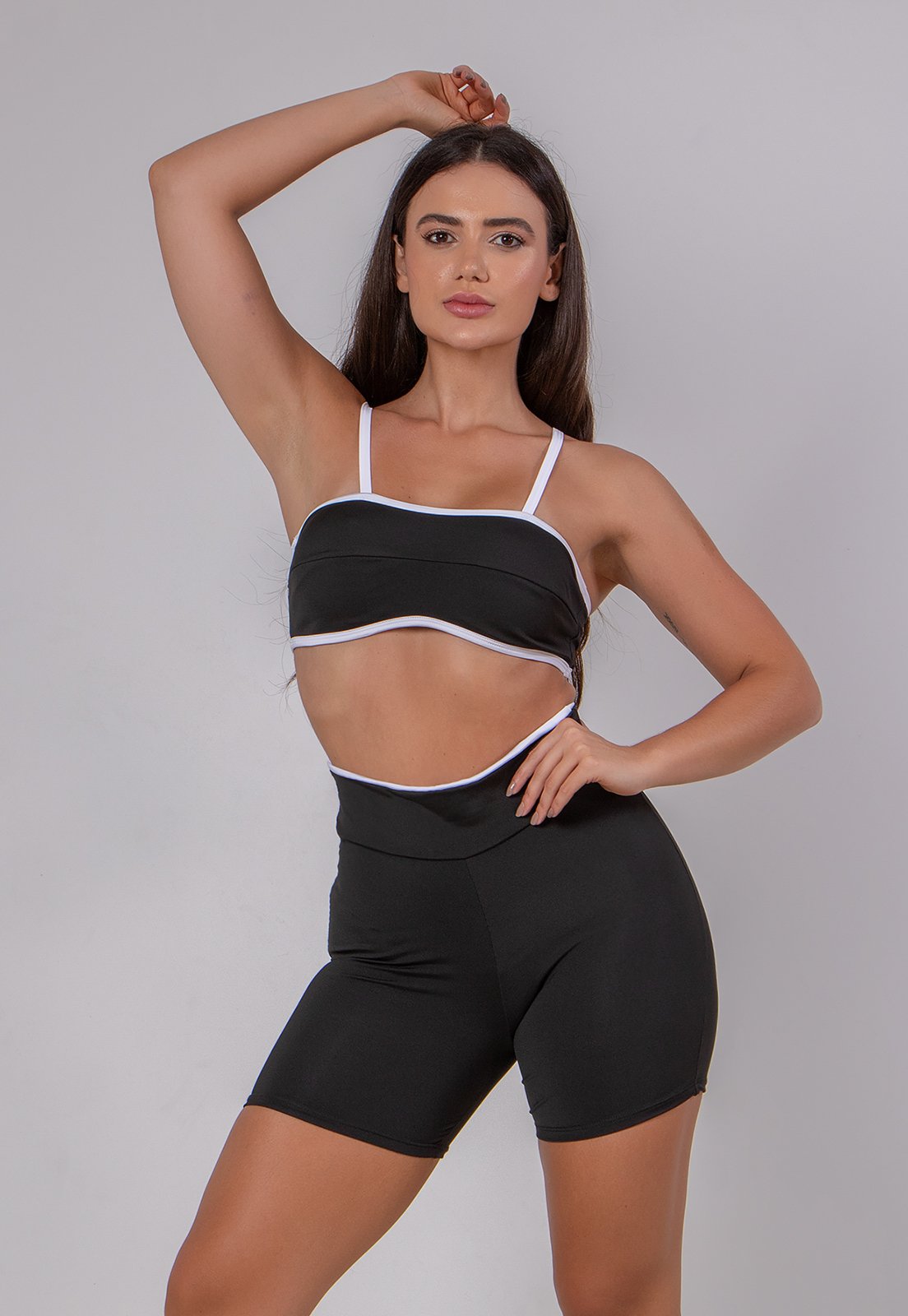 Conjunto Fitness Bicolor Short e Top Academia 4 Estações Preto