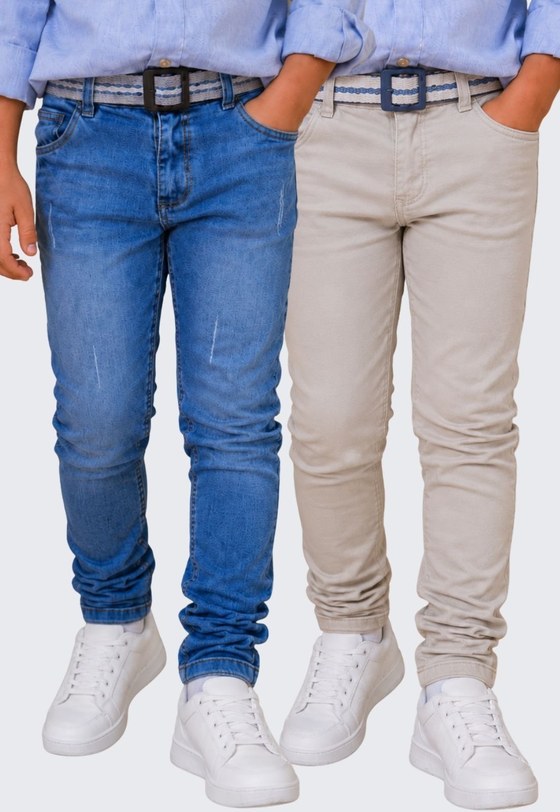 Infantil - Kit 2 Calça Jeans Menino Skinny Sarja Daze Modas Jeans Claro e Bege