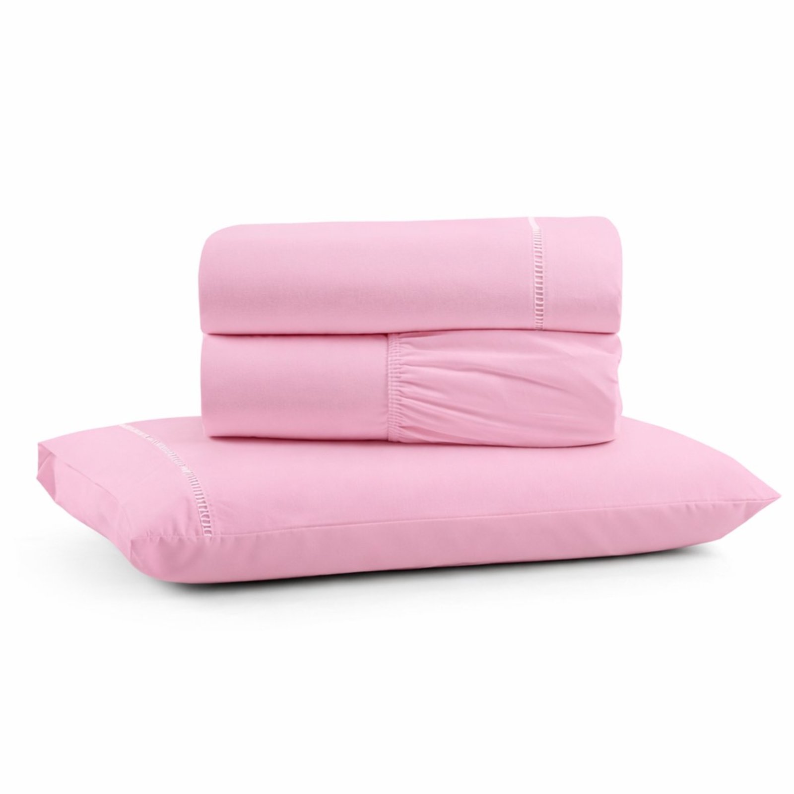 Jogo de Lençol Solteiro Premium Soft 600 Fios Micropercal Rosa Ponto Palito Toque Macio 3 Peças