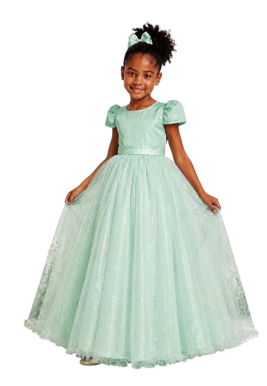 Infantil - Vestido Longo Menina Juvenil Festa Verde Menta Brilho Formatura Casamento Juvenil Princesa Social Rodado Florista Dama Daminha Aniversário Luxo