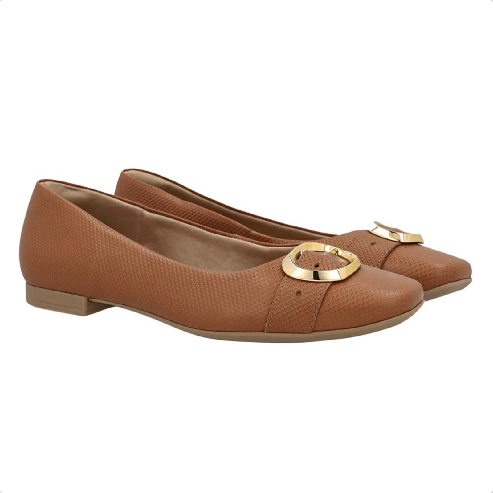 Vista 3 Sapatilha Usaflex Feminina Couro Salto Rasteiro UD10002 laranja Usaflex laranja