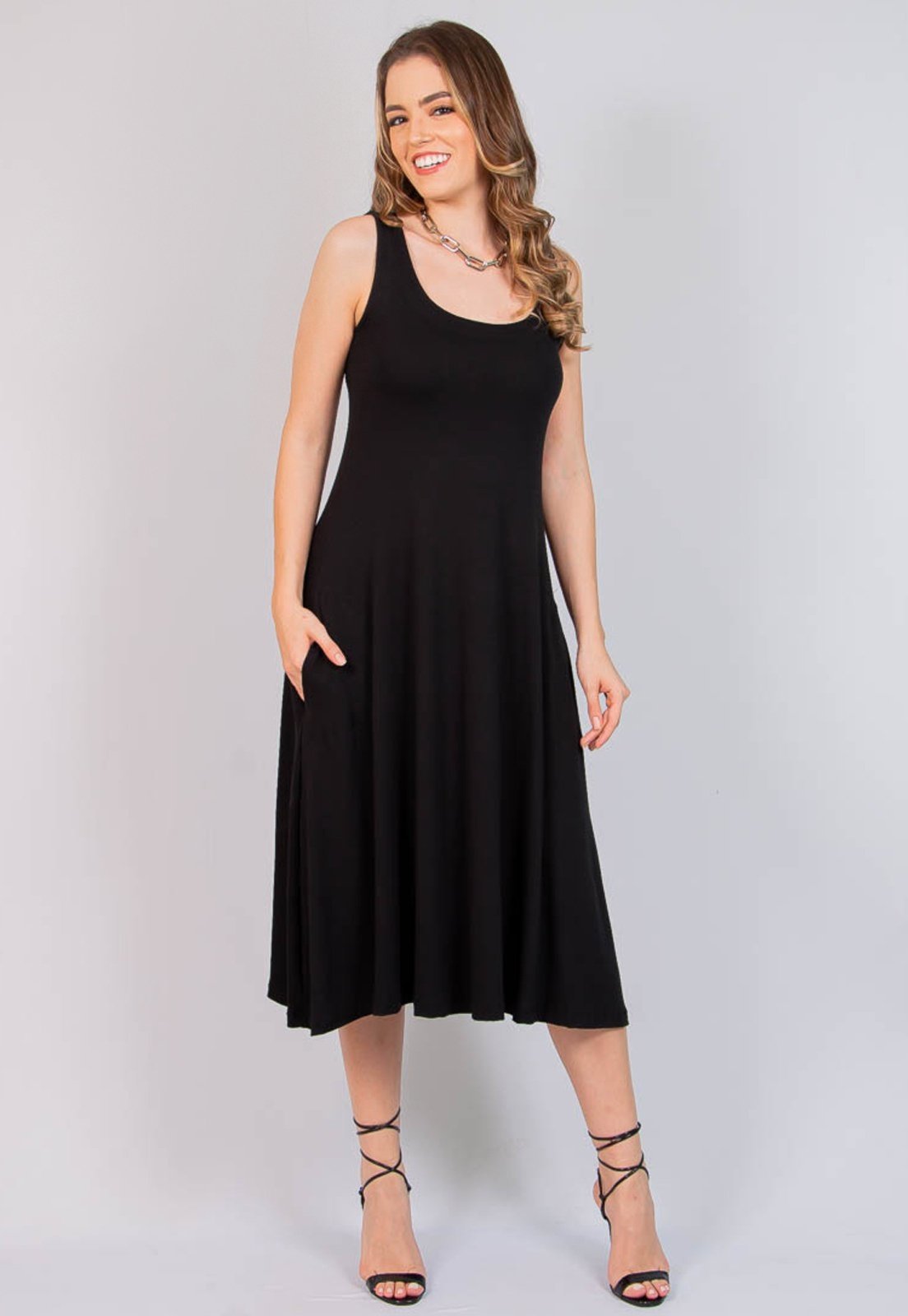 Vestido Viscolycra Maria Paes Midi Preto