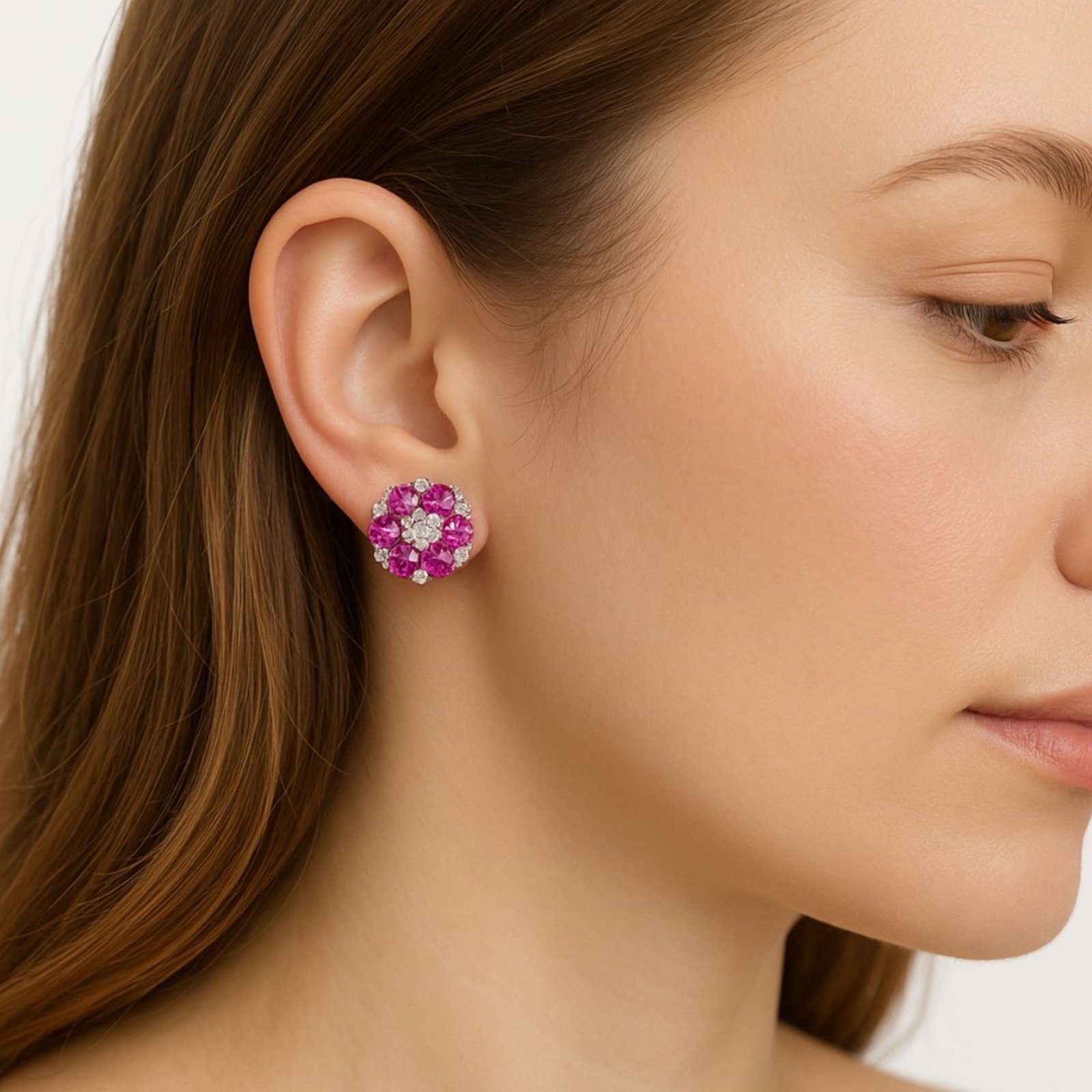 Vista 2 Brinco Vih Triny Prata Feminino Florzinha Roxa roxo Vih Triny roxo