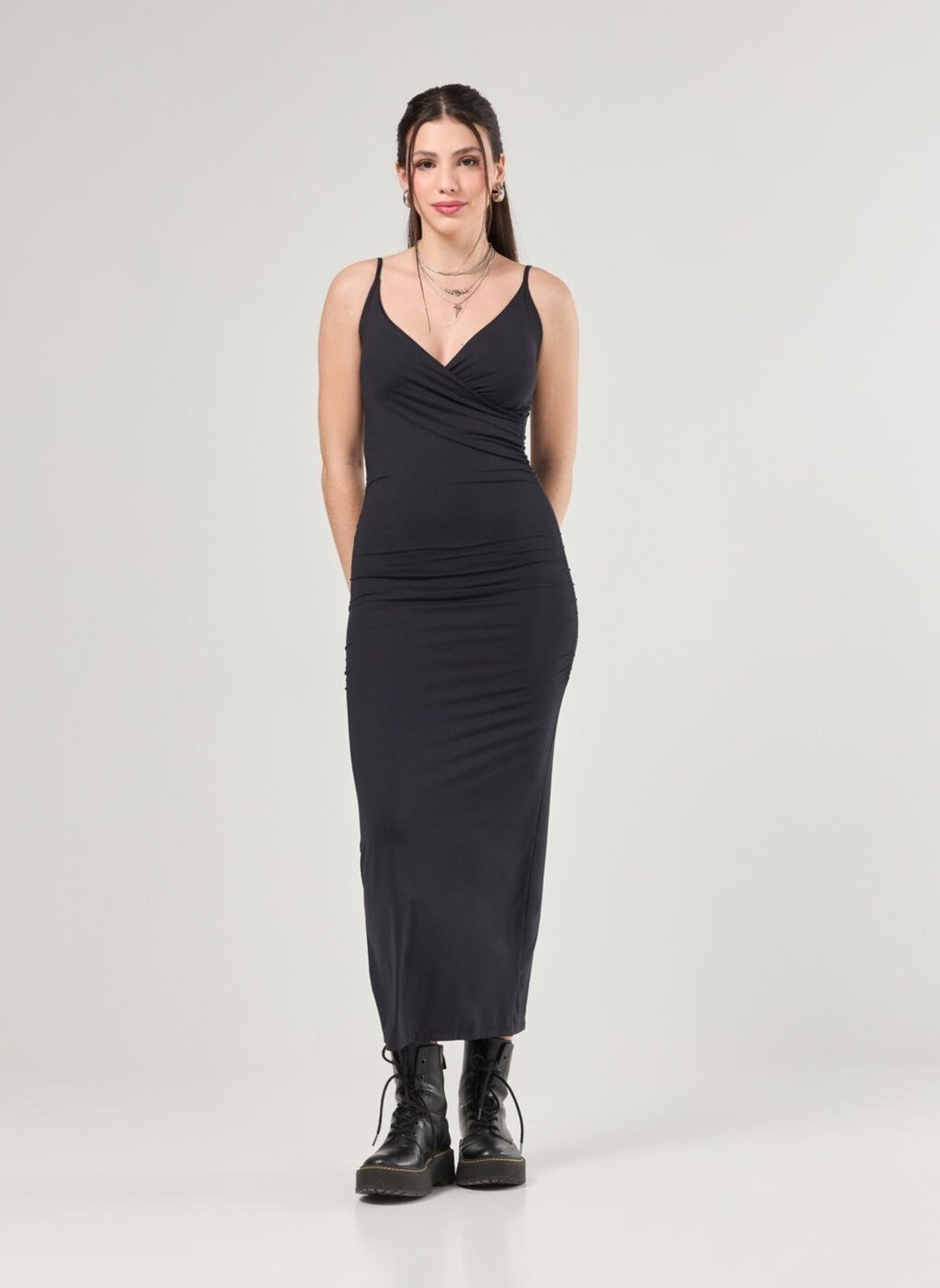 Vestido Midi Transpassado Em Poliamida