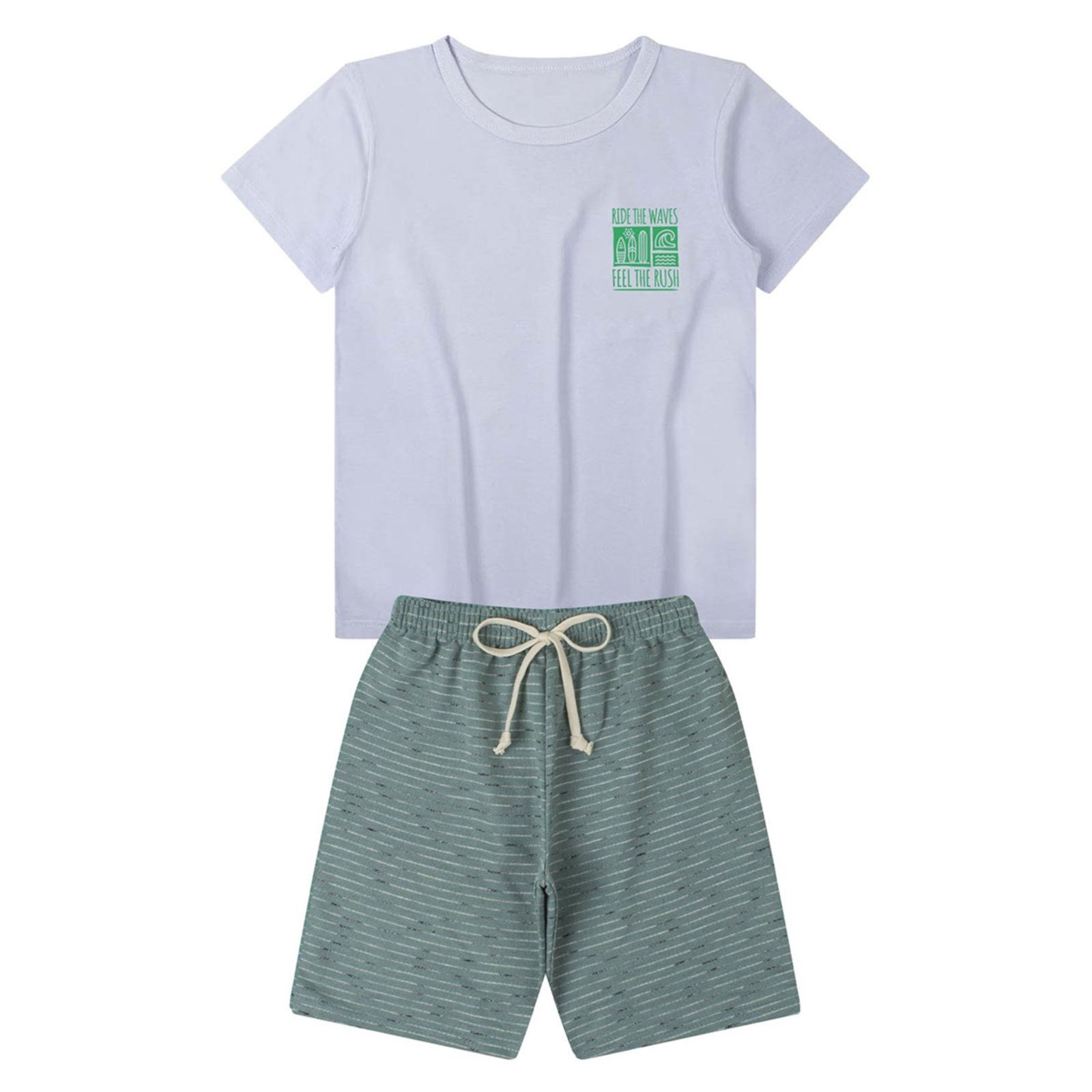 Vista 2 Infantil - Conjunto Masculino Curto Ride The Waves 3 ao 14 Look Infantil branco Look Infantil branco