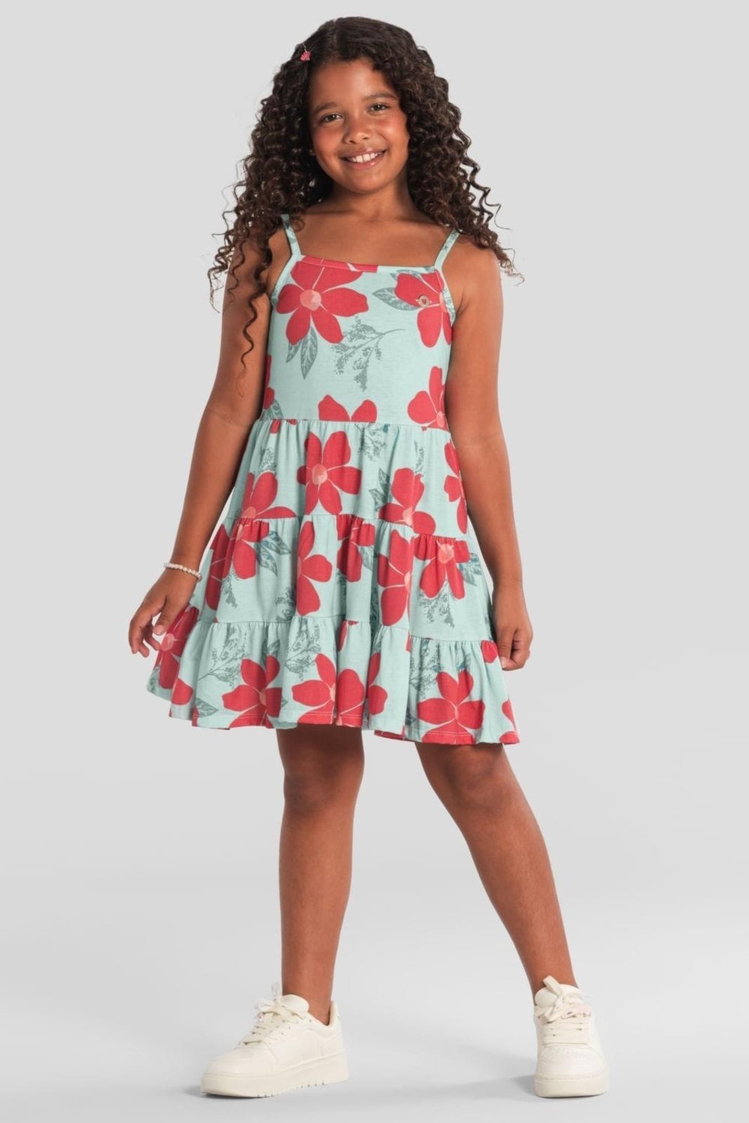 Infantil - Vestido menina de flores colorido Brandili -Verde