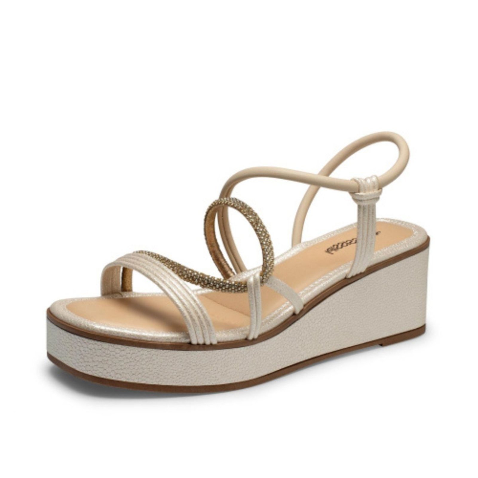 Sandália Feminina Flatform Anabela Off White Trançada Brilho Santa Rosa