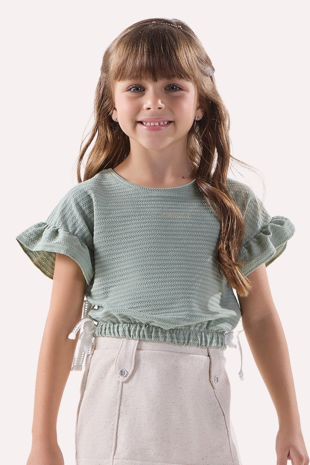 Infantil - Blusa Verde com Textura e Babado