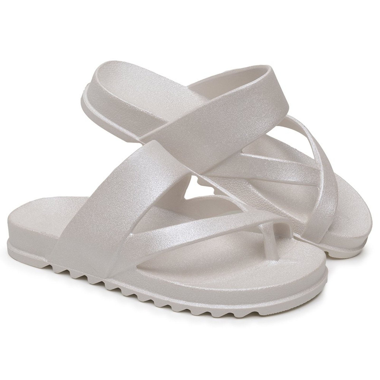 Chinelo Feminino Veritimo Papete Casual De Dedo Flat Anatômica Dia a Dia Metalizada Prata