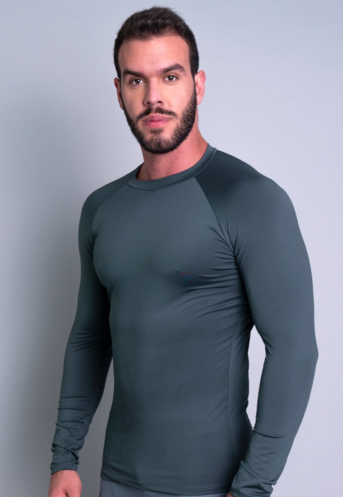 Camisa Térmica Masculina MVB Modas Segunda Pele Proteção Uv 50+ Cinza