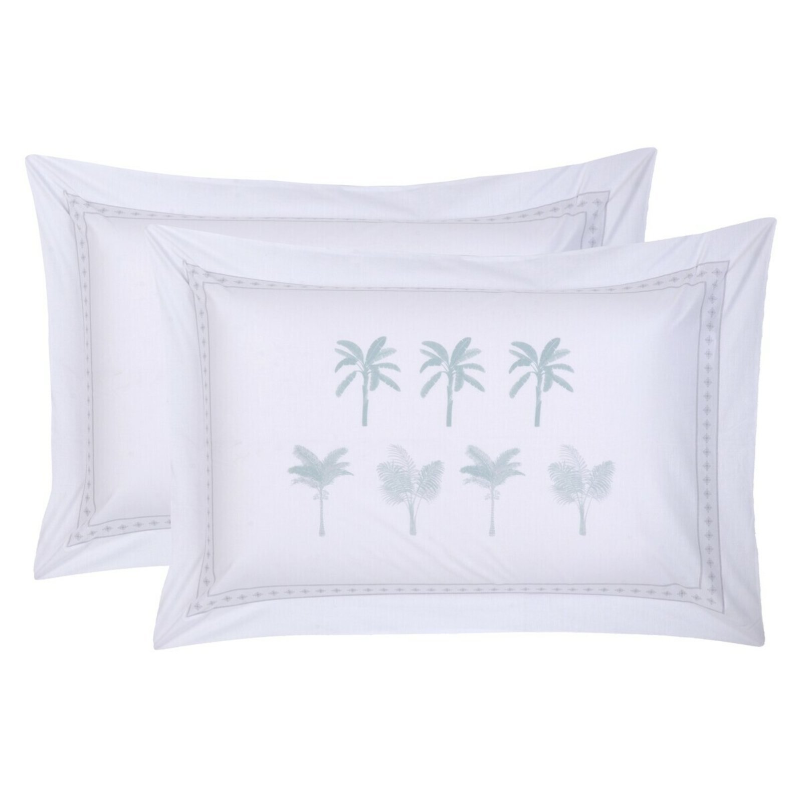 Vista 2 Kit 2 Fronhas 200 Fios Naturalle Dabu Branca Naturalle Fashion branco/verde Naturalle Fashion branco/verde