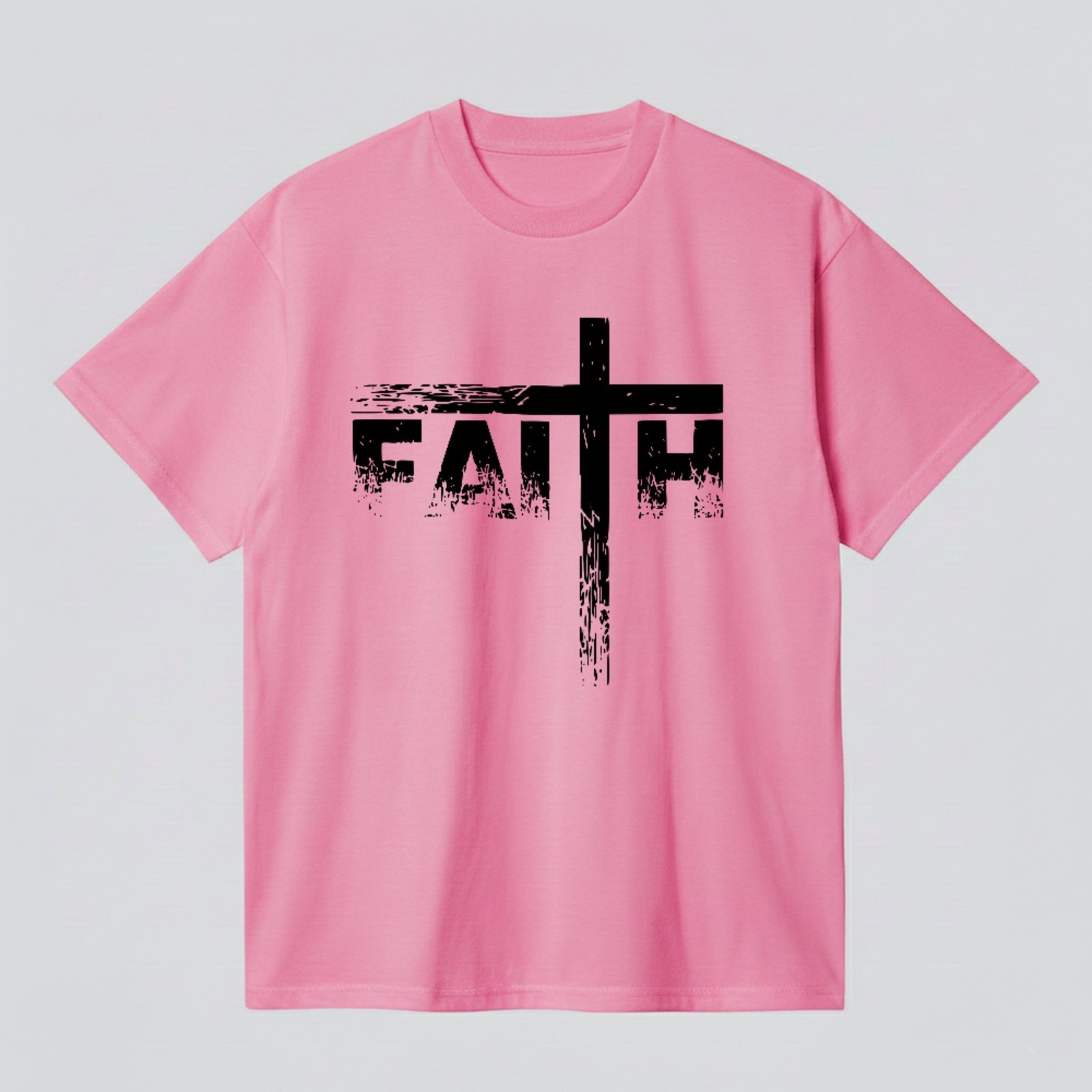 Camiseta Básica Faith Cruz Religiosa Cristã Unissex Rosa