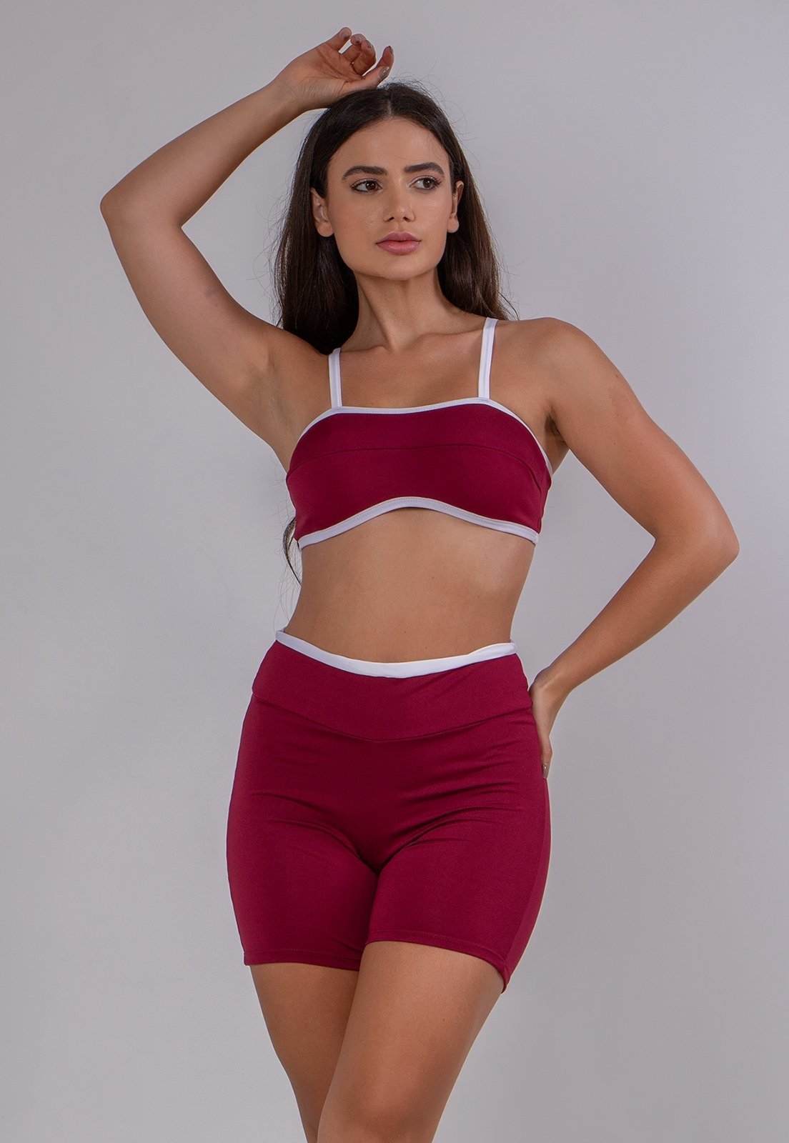 Conjunto Fitness Bicolor Short e Top Academia 4 Estações Vinho