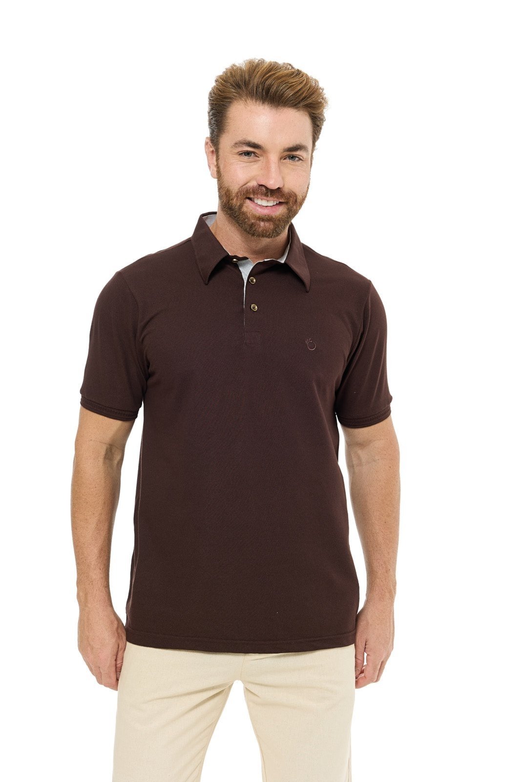 Camisa Polo Gola Molde Olimpo Piquet Marrom