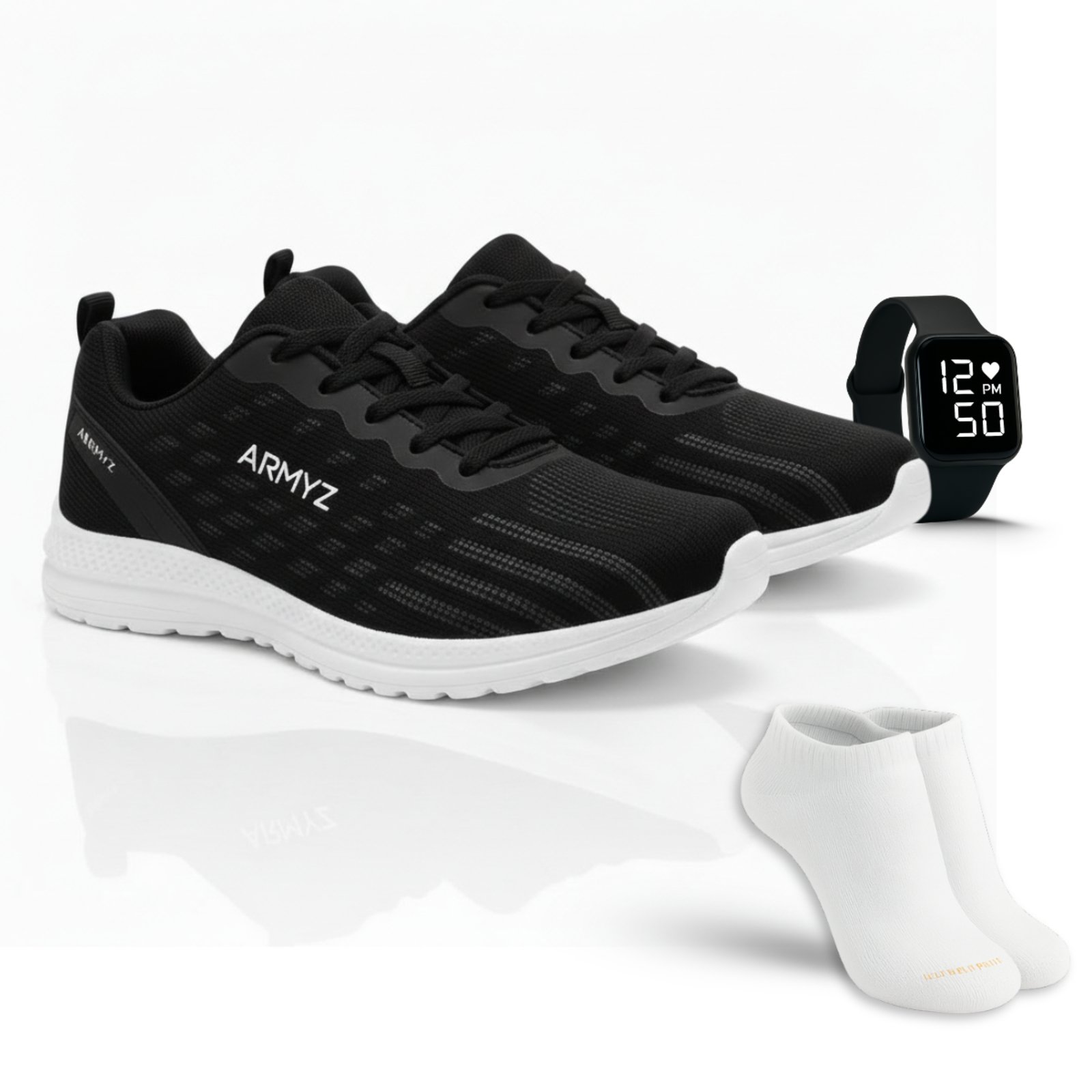 Kit Tênis Esportivo Unissex Leve Confortável+Relógio Digital e Meia