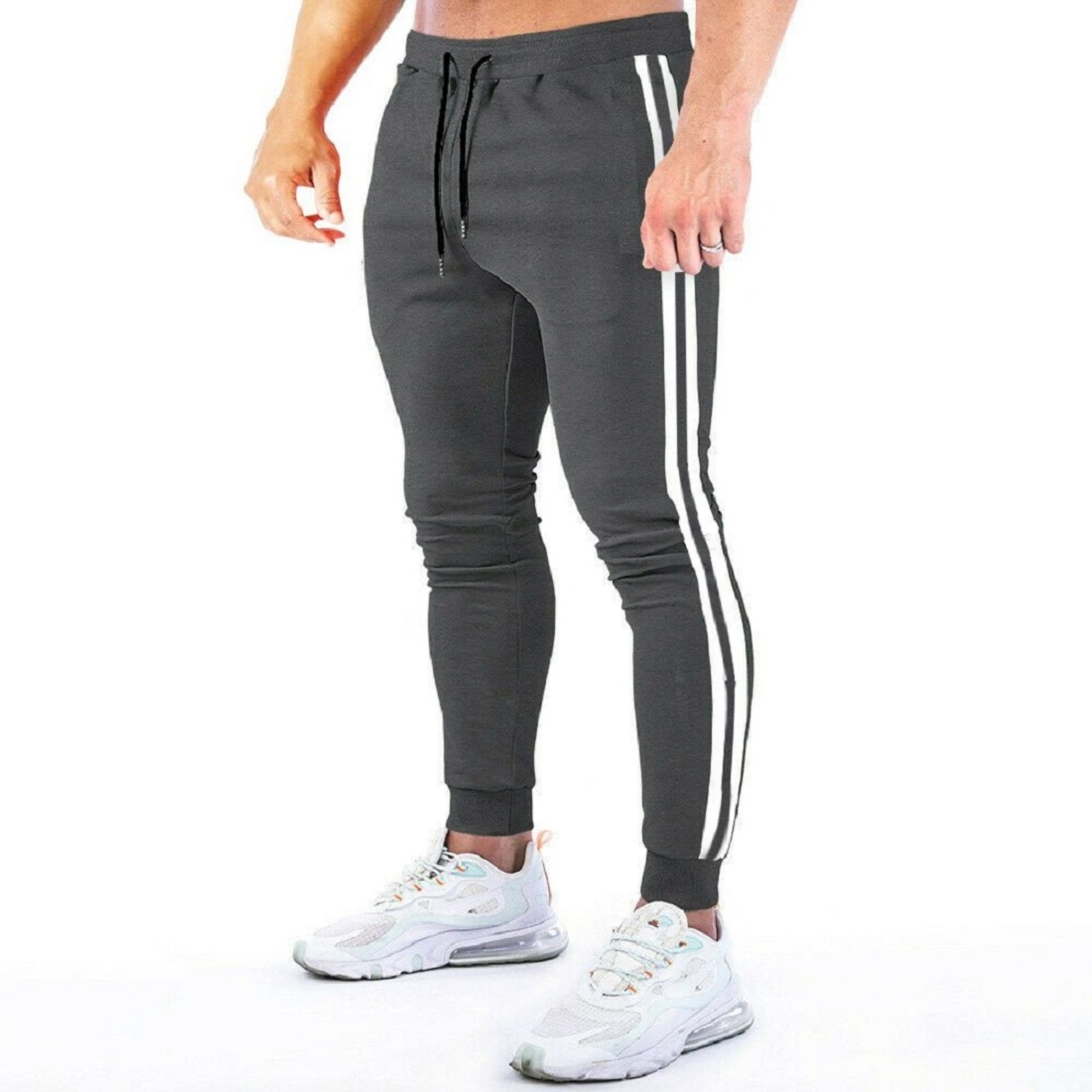 Calça Moletom Masculina Skinny Sport Slim Casual ou Academia Luxo Cinza Escuro