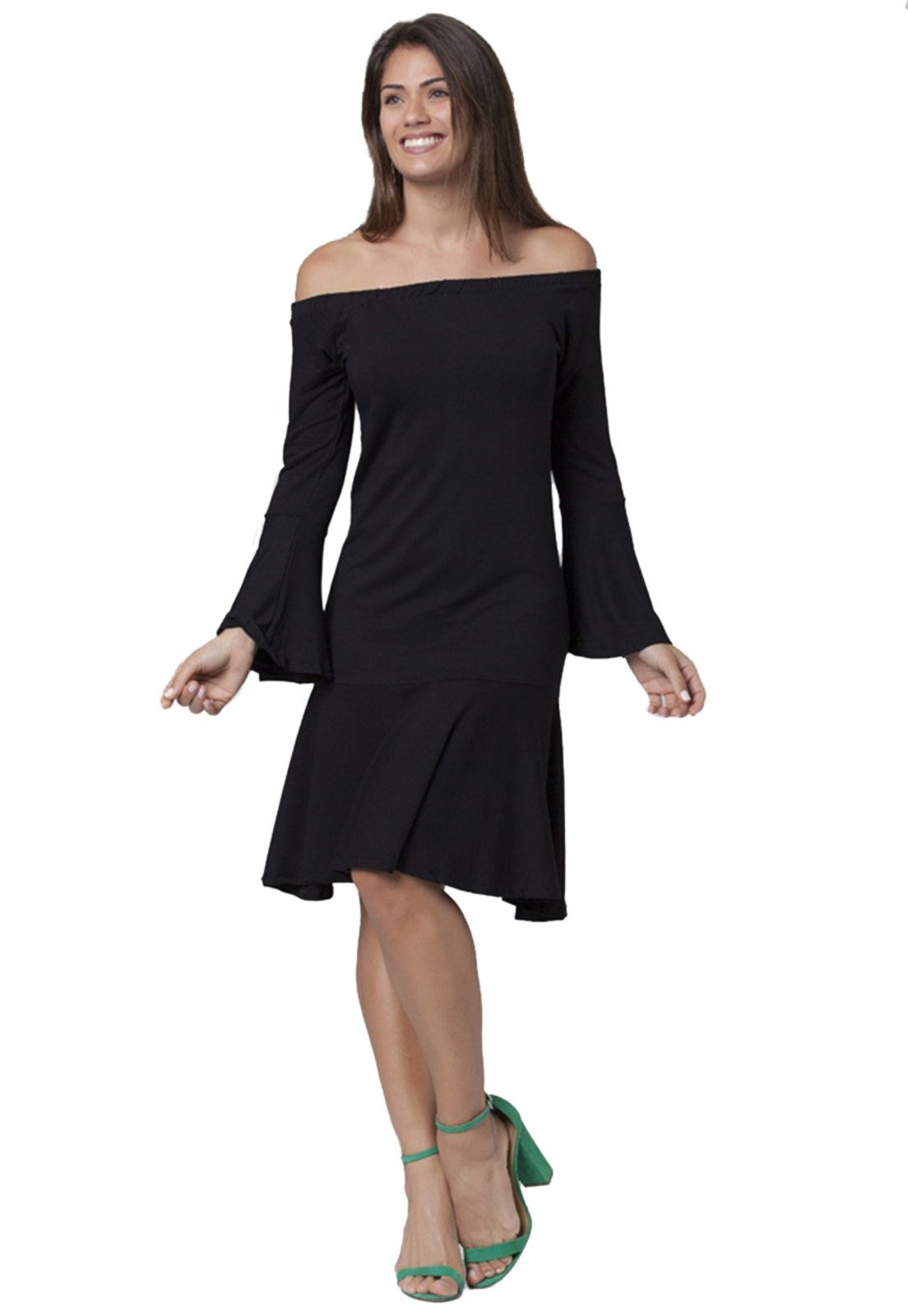 Vestido Amazonia Vital Ombro a Ombro Babados Preto
