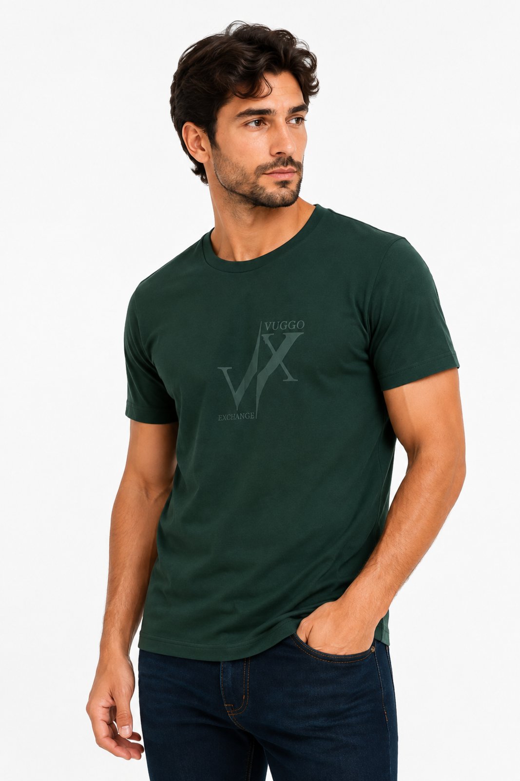 Camisa Masculina D Bell Outlet Fashion Básica Algodão Verde Escuro