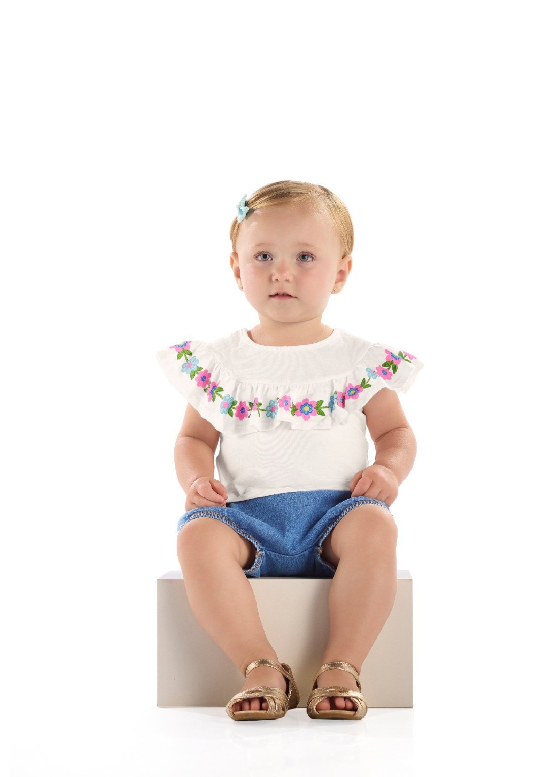 Vista 2 Infantil - Conjunto Blusa Calcinha Jeans Quimby branco Quimby branco