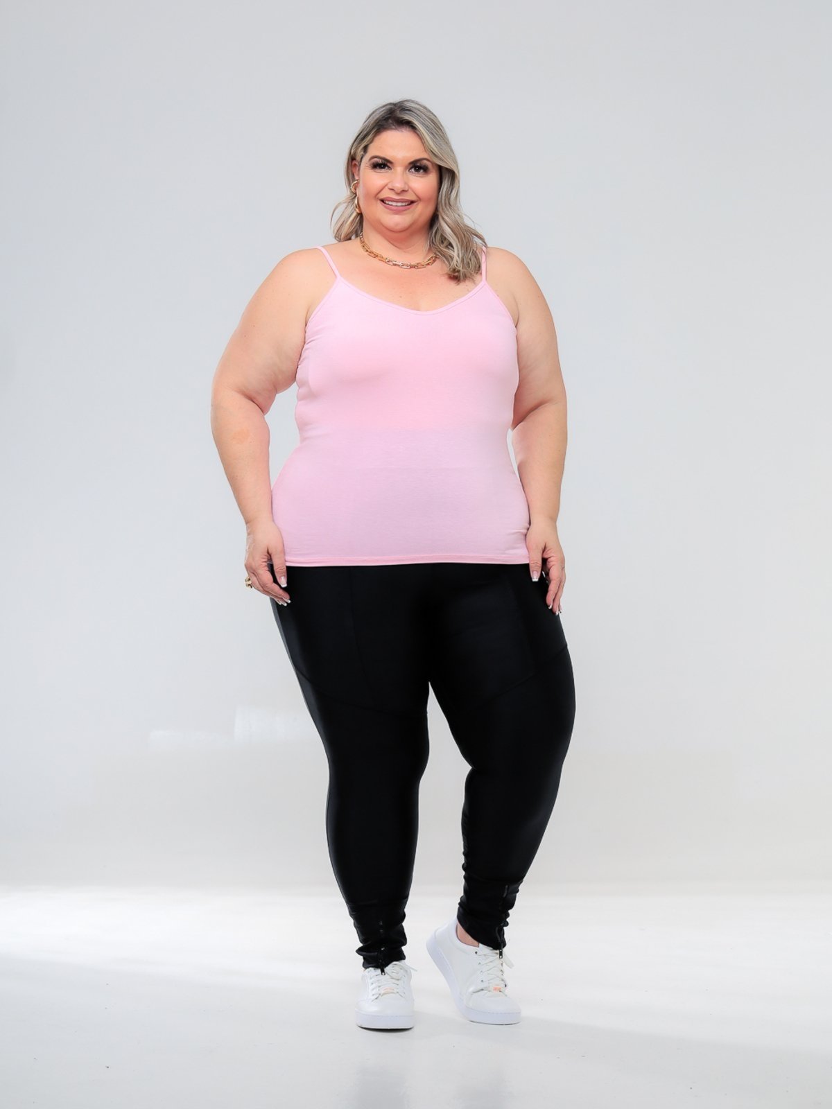 Regata Plus Size Feminina Basica Alcinha Fina Leve Estilo Casual GARAIS MODA Verão Rosa