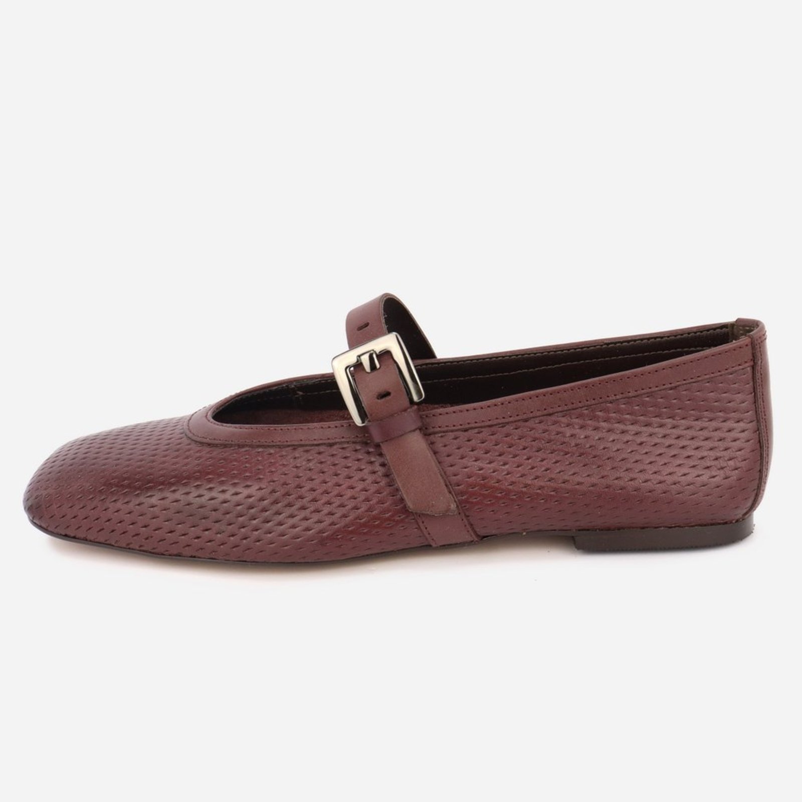 Sapatilha Feminina Mary Jane Boneca Elegante Confortável Texturizada Com Fivela Merlot