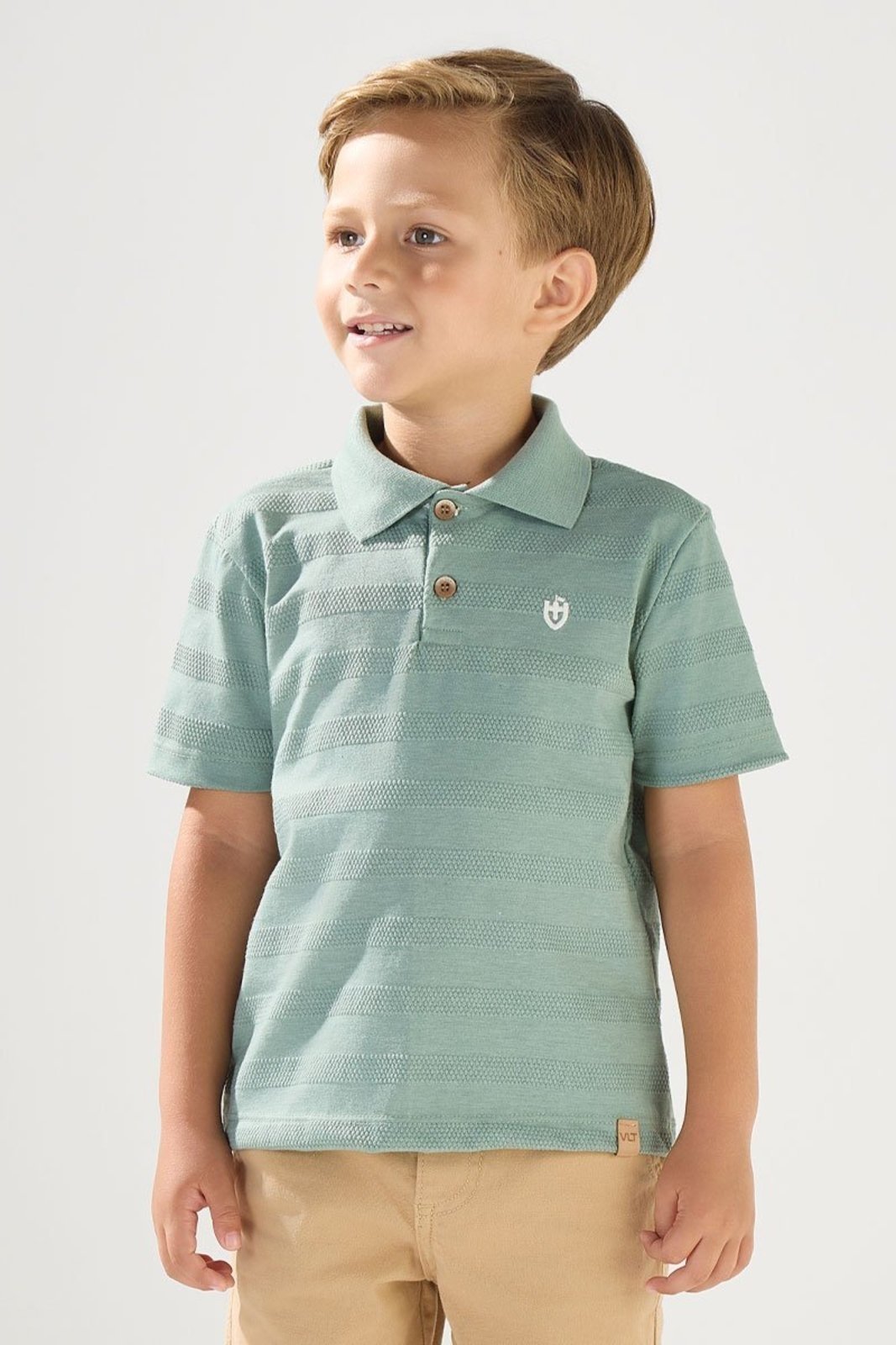 Infantil - Polo Verde Malha Texturizada com Bordado Valent