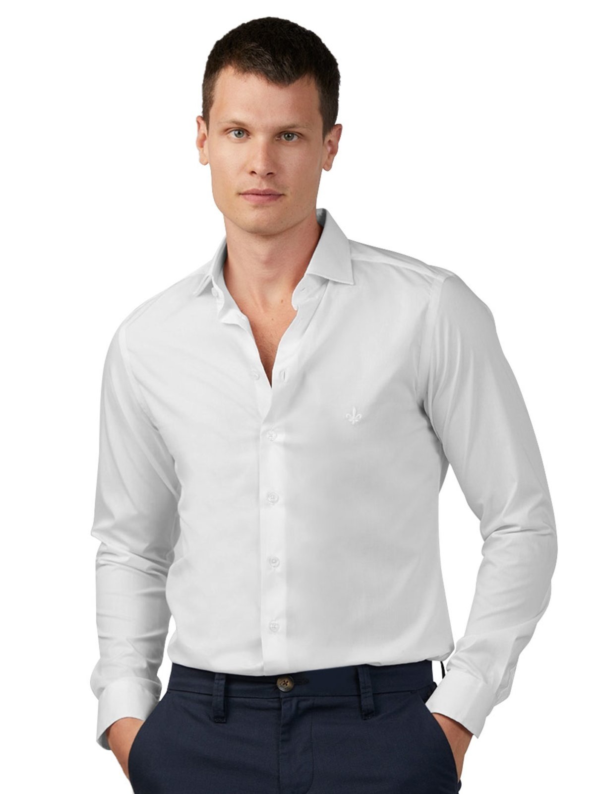 Camisa Dudalina Masculina Milano Tricoline Lisa Stretch Branca