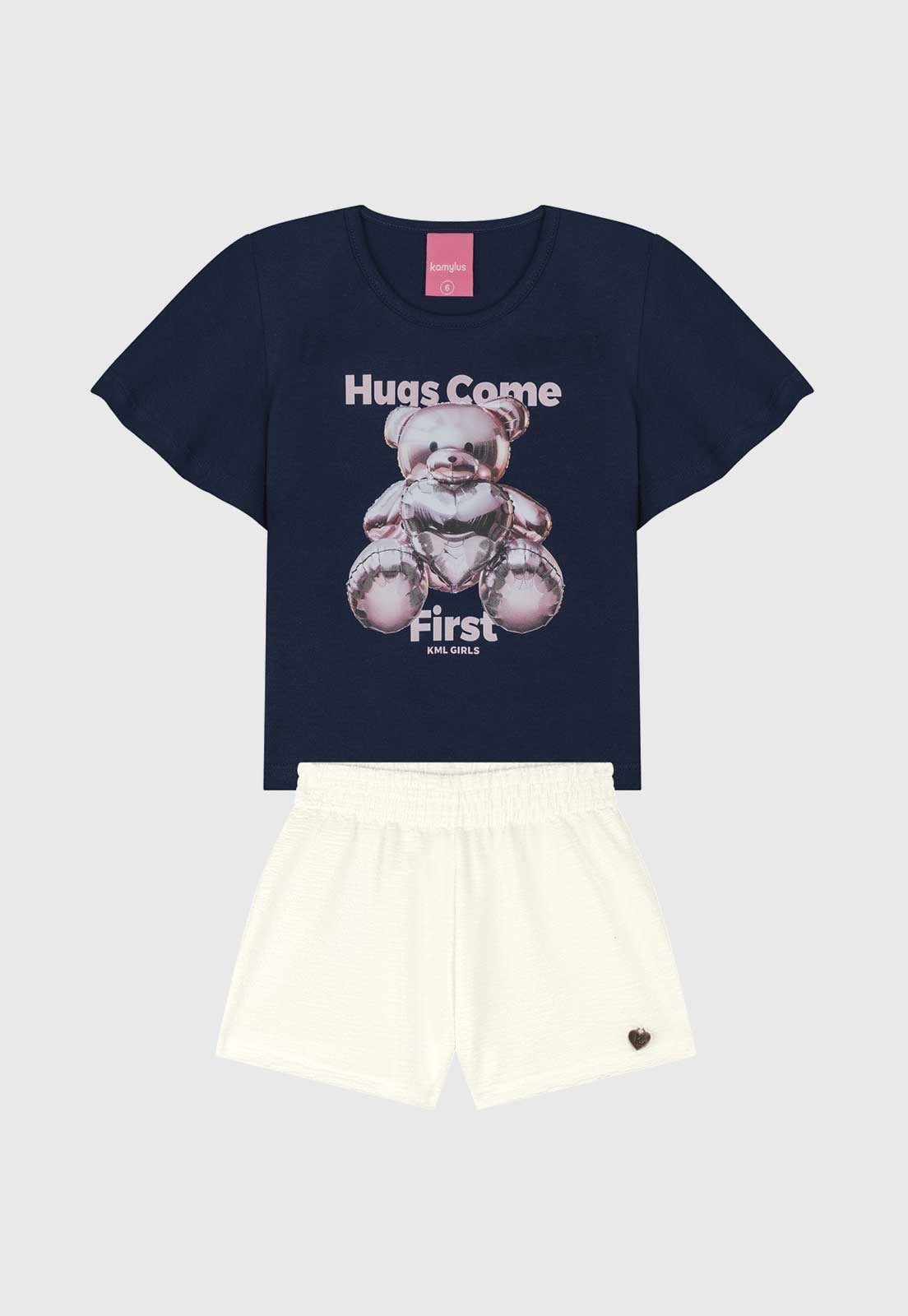 Infantil - Conjunto 2pçs Manga Curta Kamylus Camiseta E Shorts Azul-Marinho