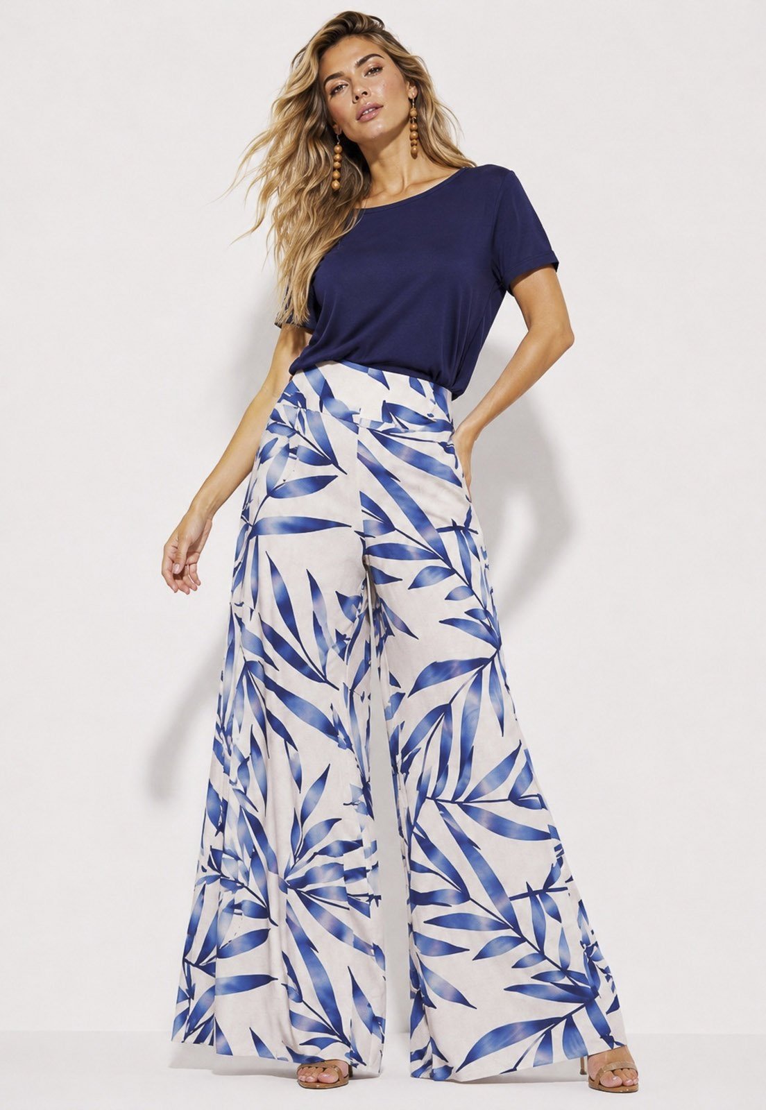 Calça Pantalona Amazonia Vital Malha Granja Bambu Azul