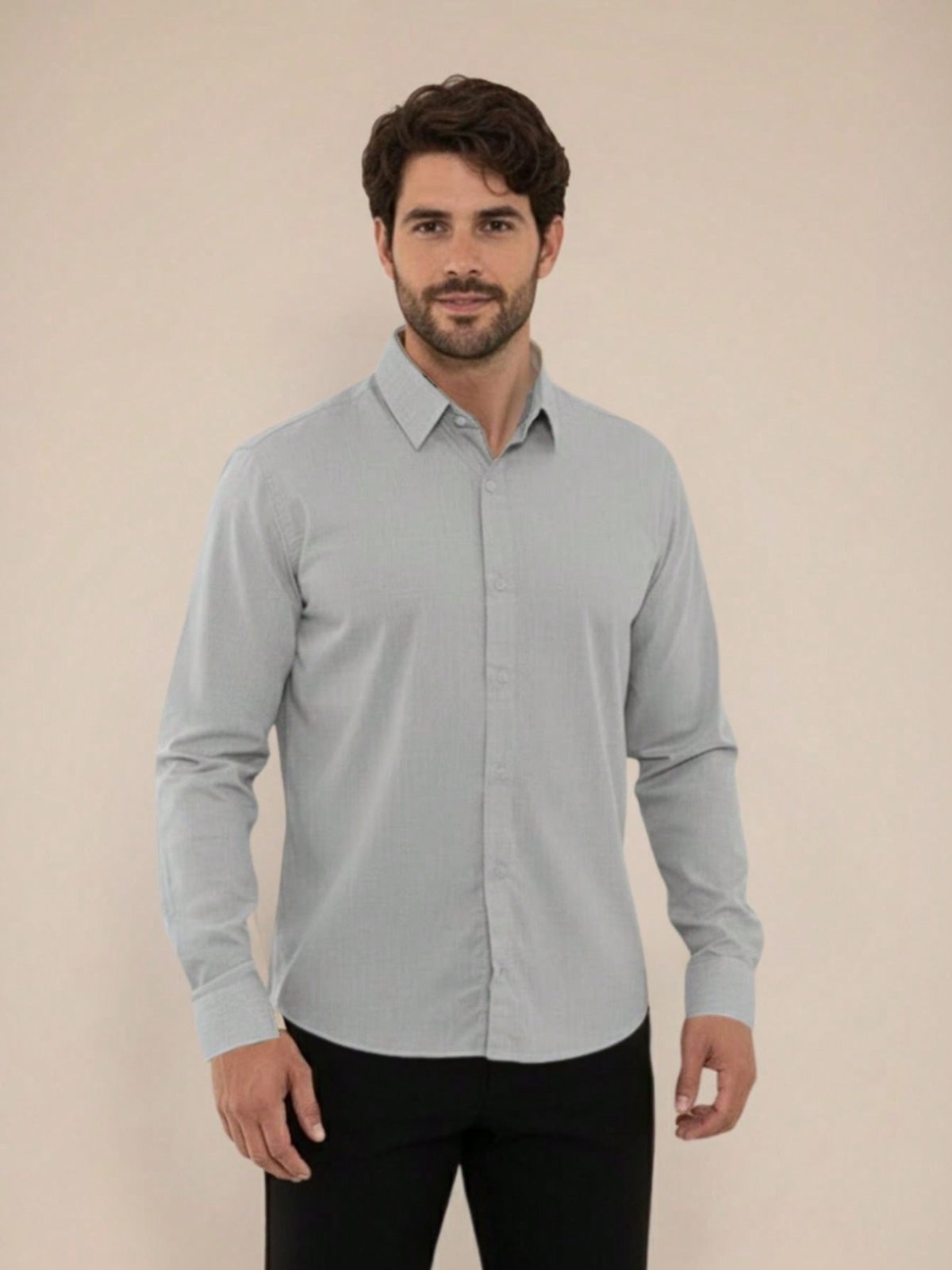 Camisa Social Masculina Premium Tipo Linho Smoke Cinza Claro