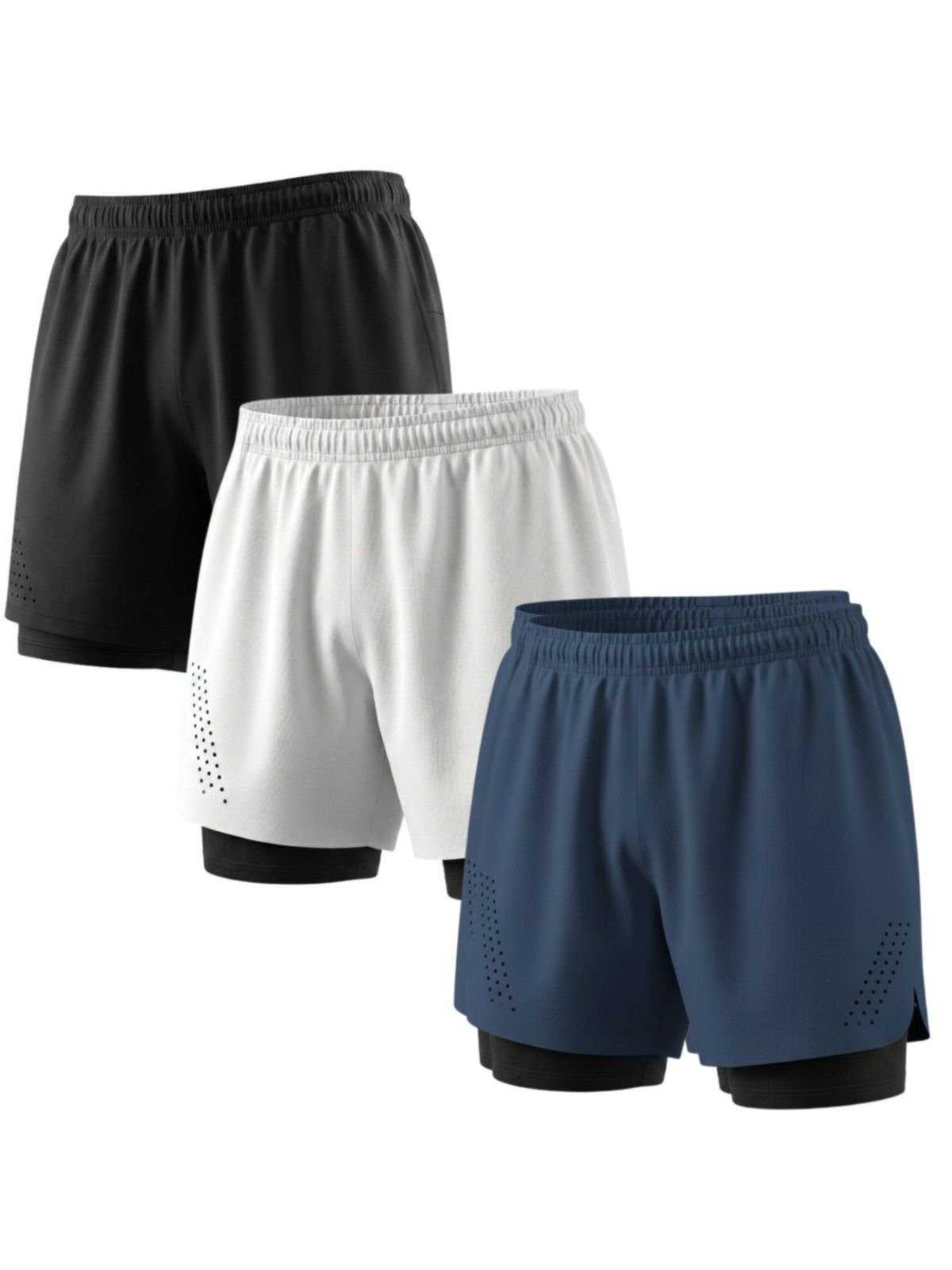 Kit 3 Bermuda 2 em 1 Compressão Masculino Bolso Celular Gym Fitness Poliéster Tactel
