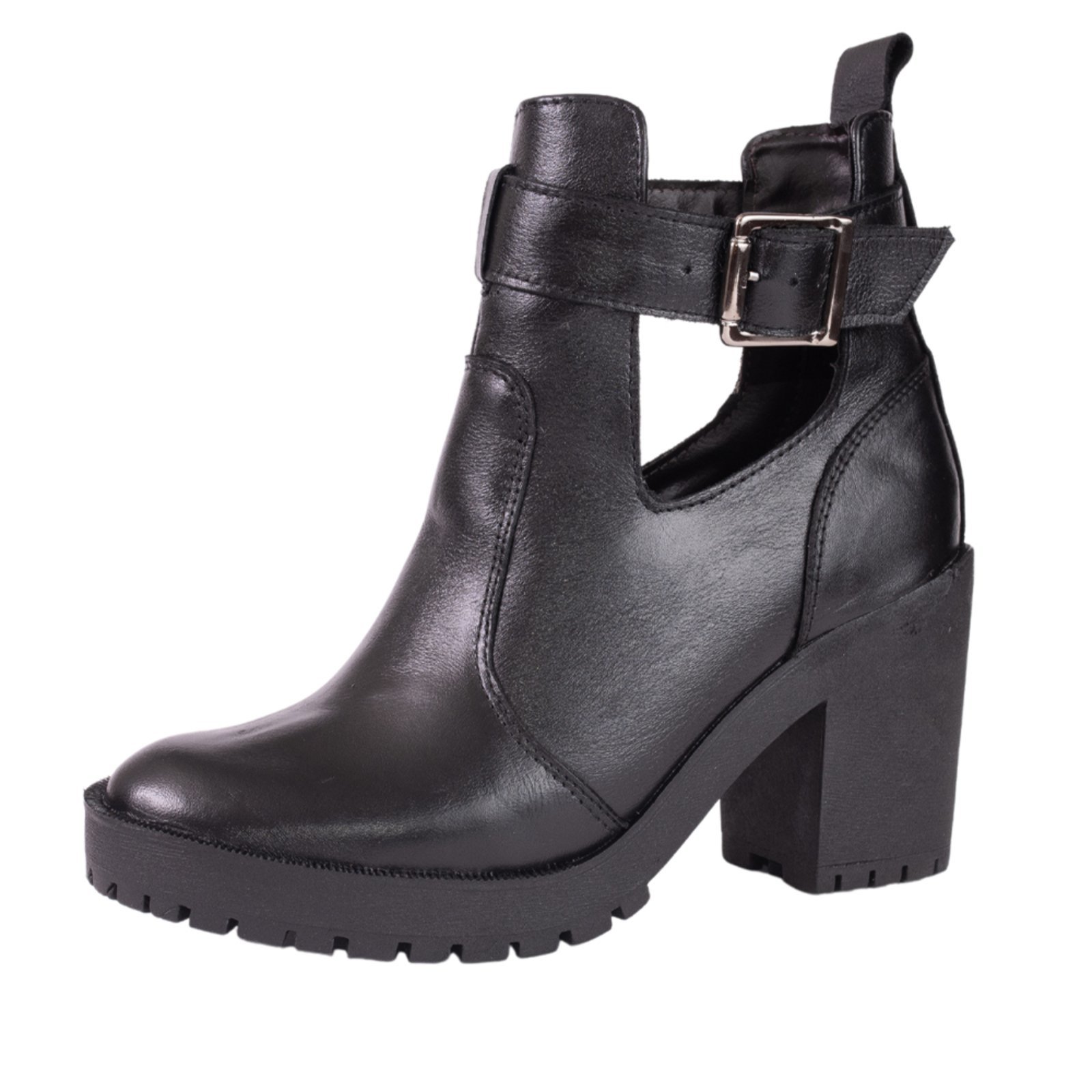 Bota Coturno Feminino Tratorado Couro Preto Kuento Shoes