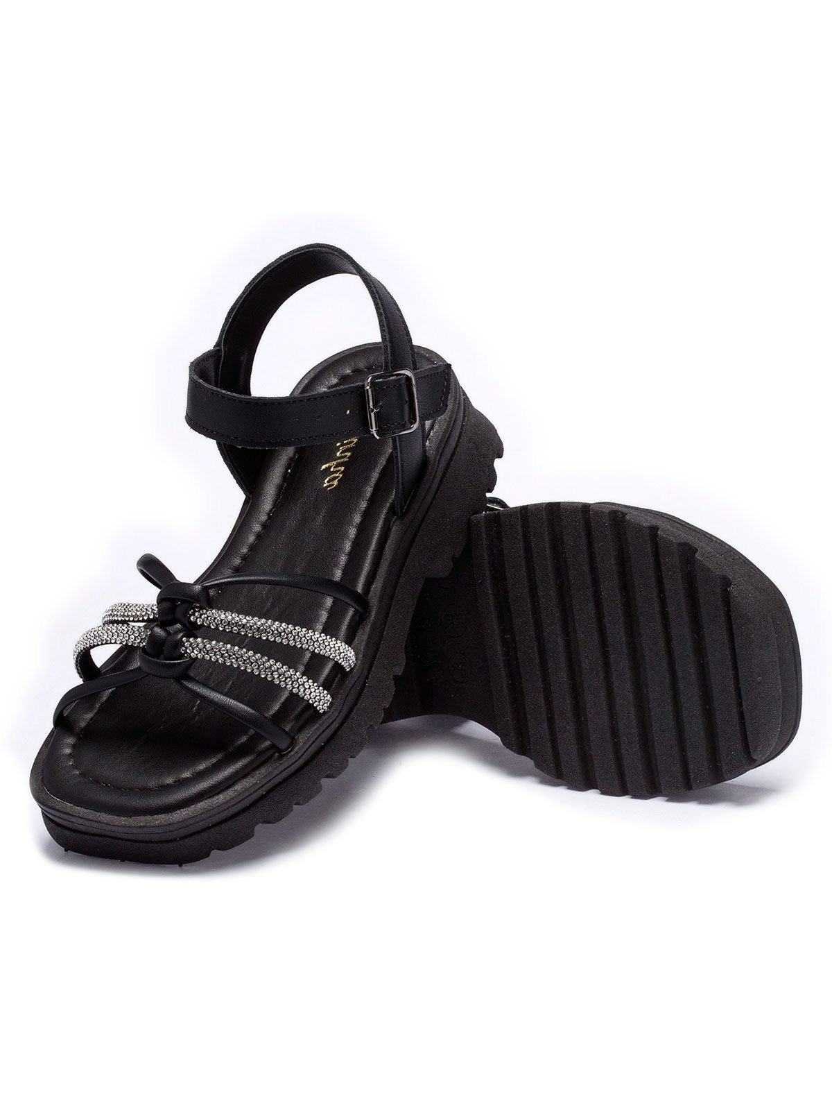 Vista 3 Infantil - Sandália Feminina Tininha Nó com Strass Tininha preto