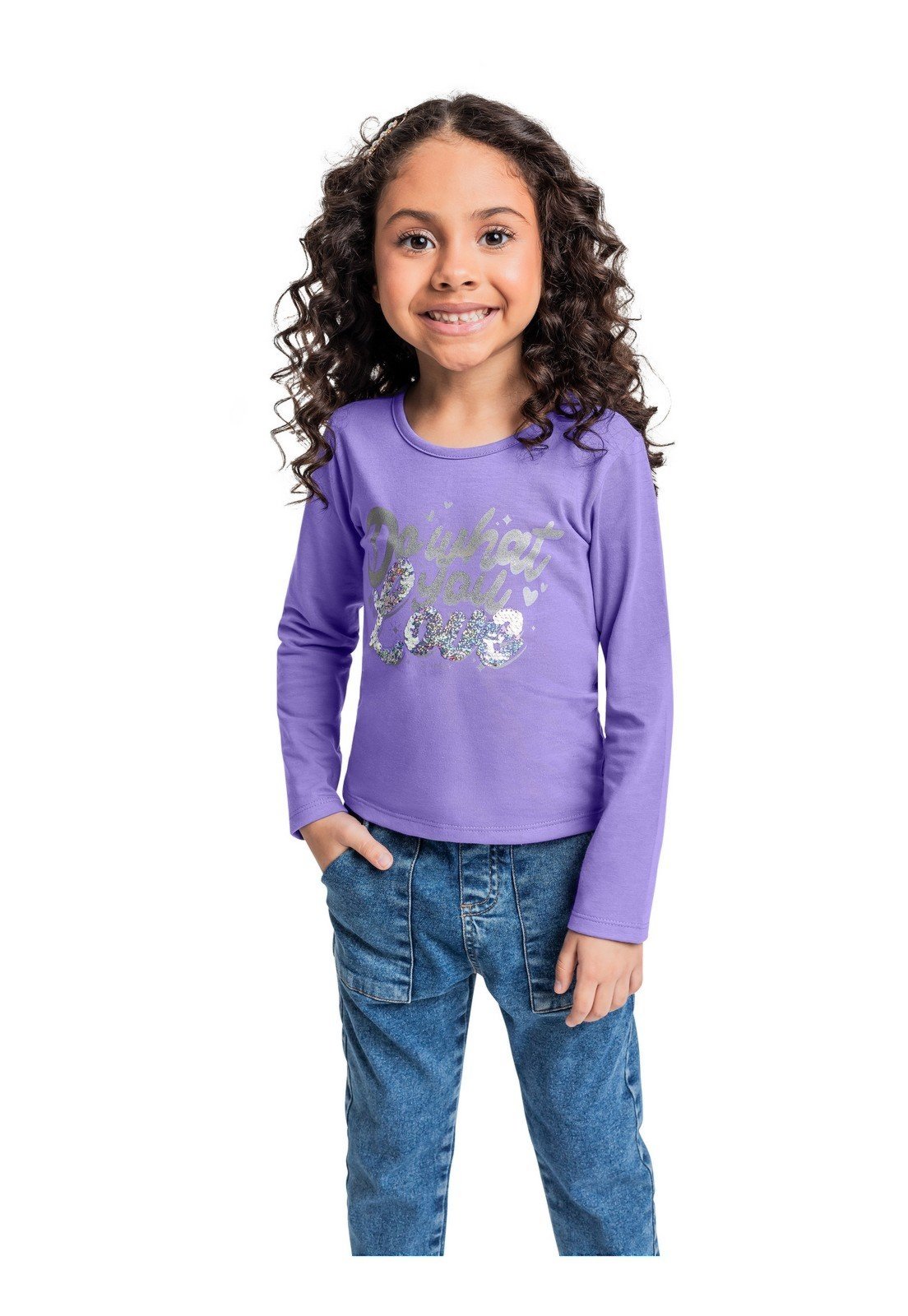 Infantil - Blusa Manga Longa com Glitter Quimby Roxo