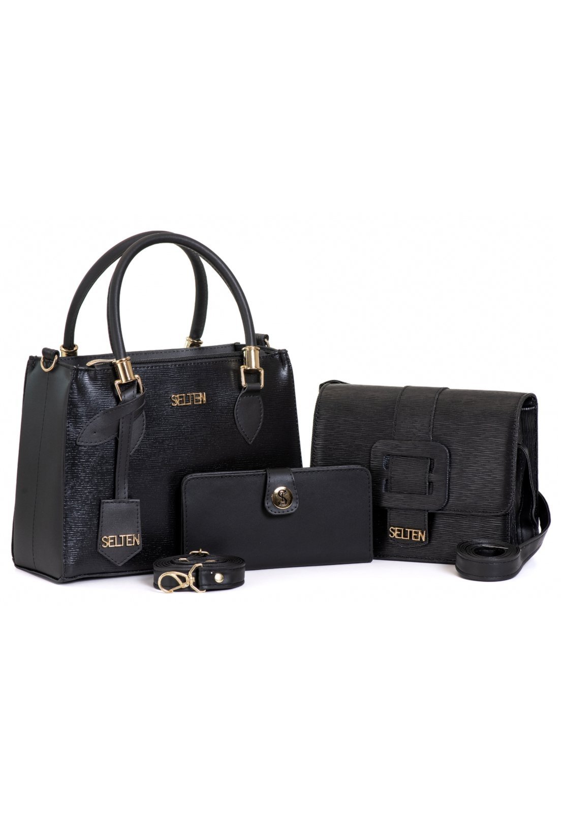 Kit Bolsas Feminina Transversais Selten Preta