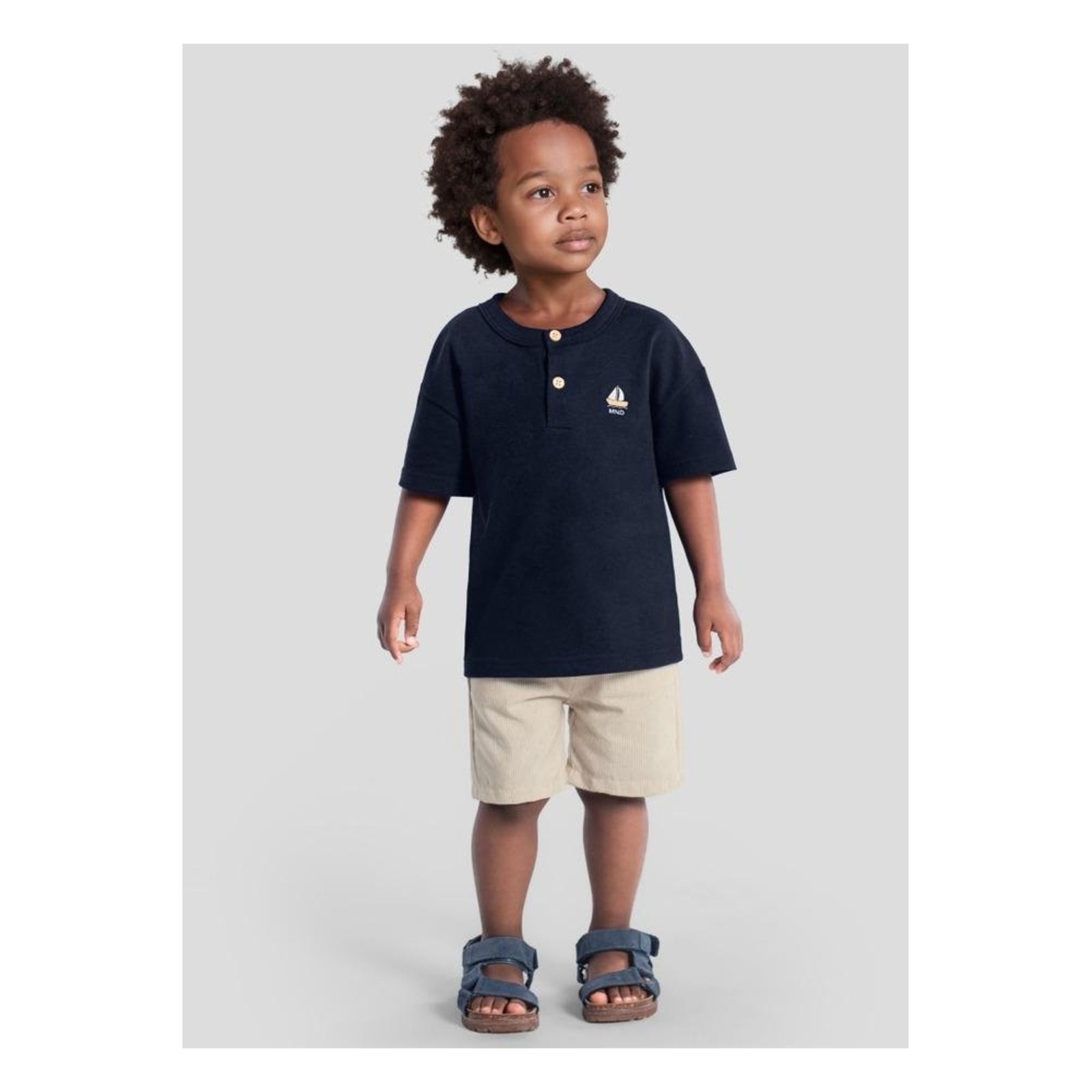 Infantil - Conjunto Camiseta Henley Bermuda Brandili Azul Bege 1 Azul