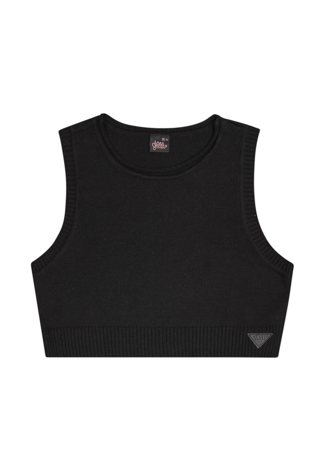 Vista 3 Infantil - Top Cropped em Tricô Juvenil Gloss preto Gloss preto