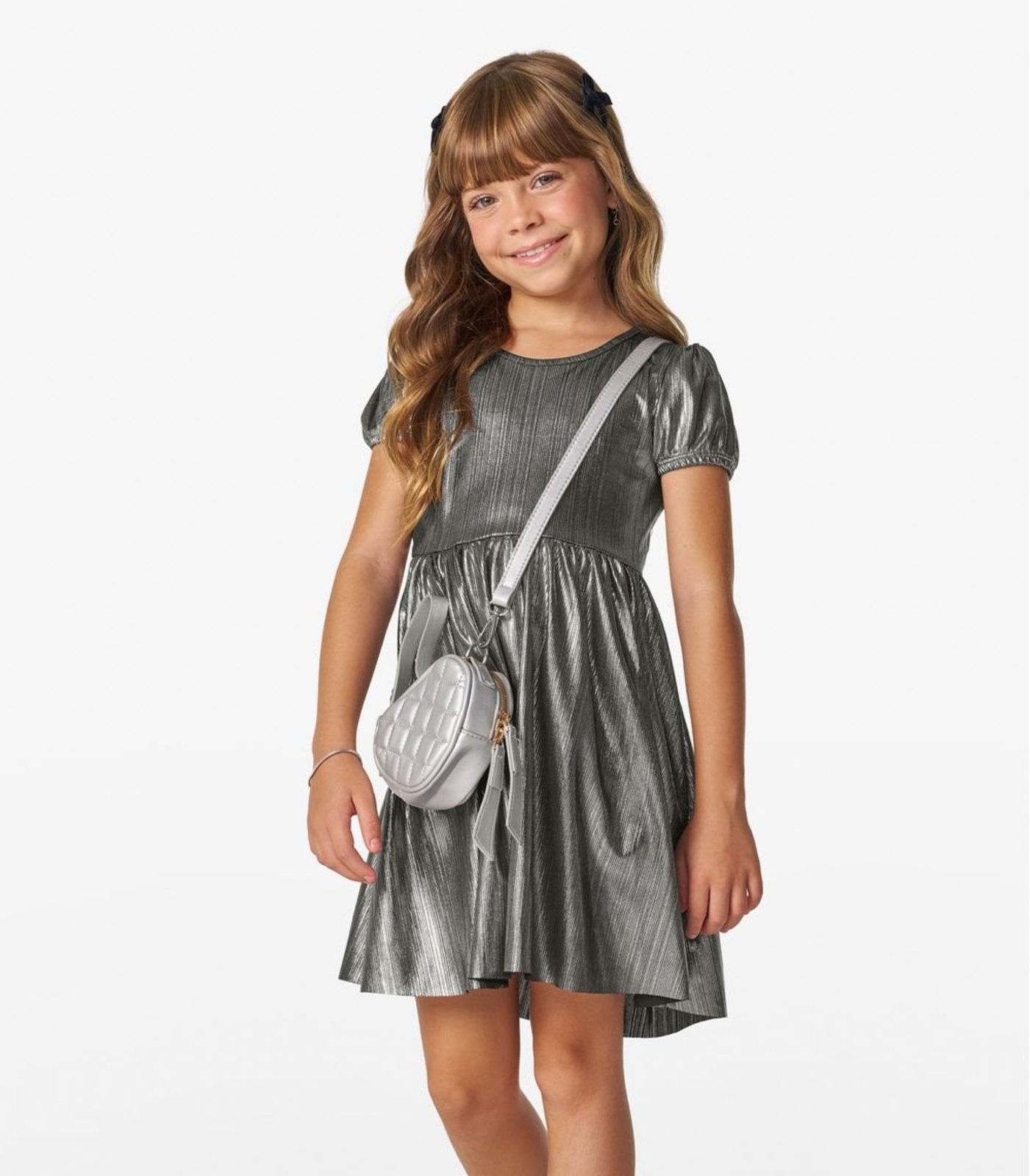 Infantil - Vestido em Malha Plissada Shiny Trick Nick Cinza