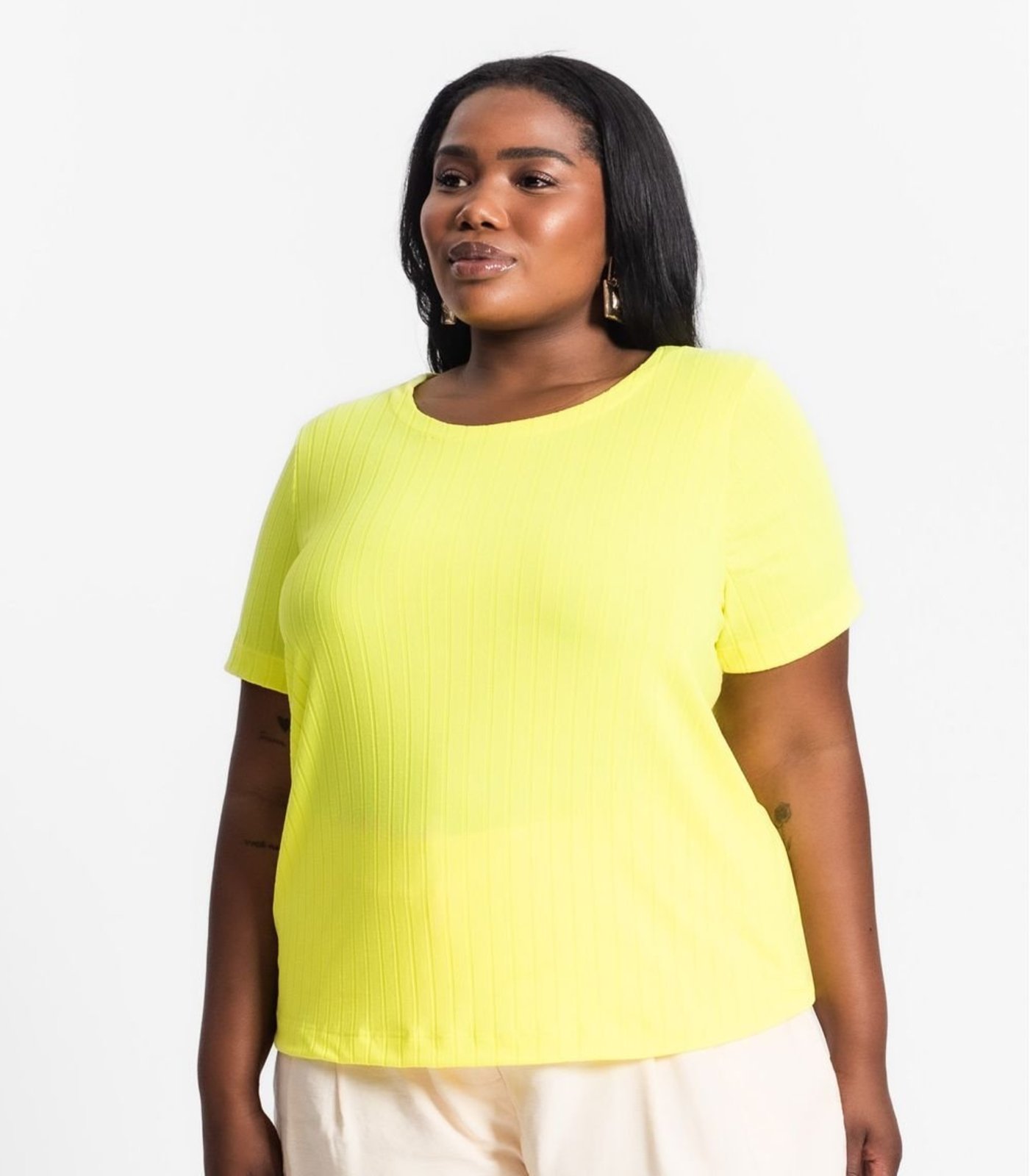 Vista 2 Blusa Malha Delicate Plus Infinita Cor laranja INFINITA COR laranja