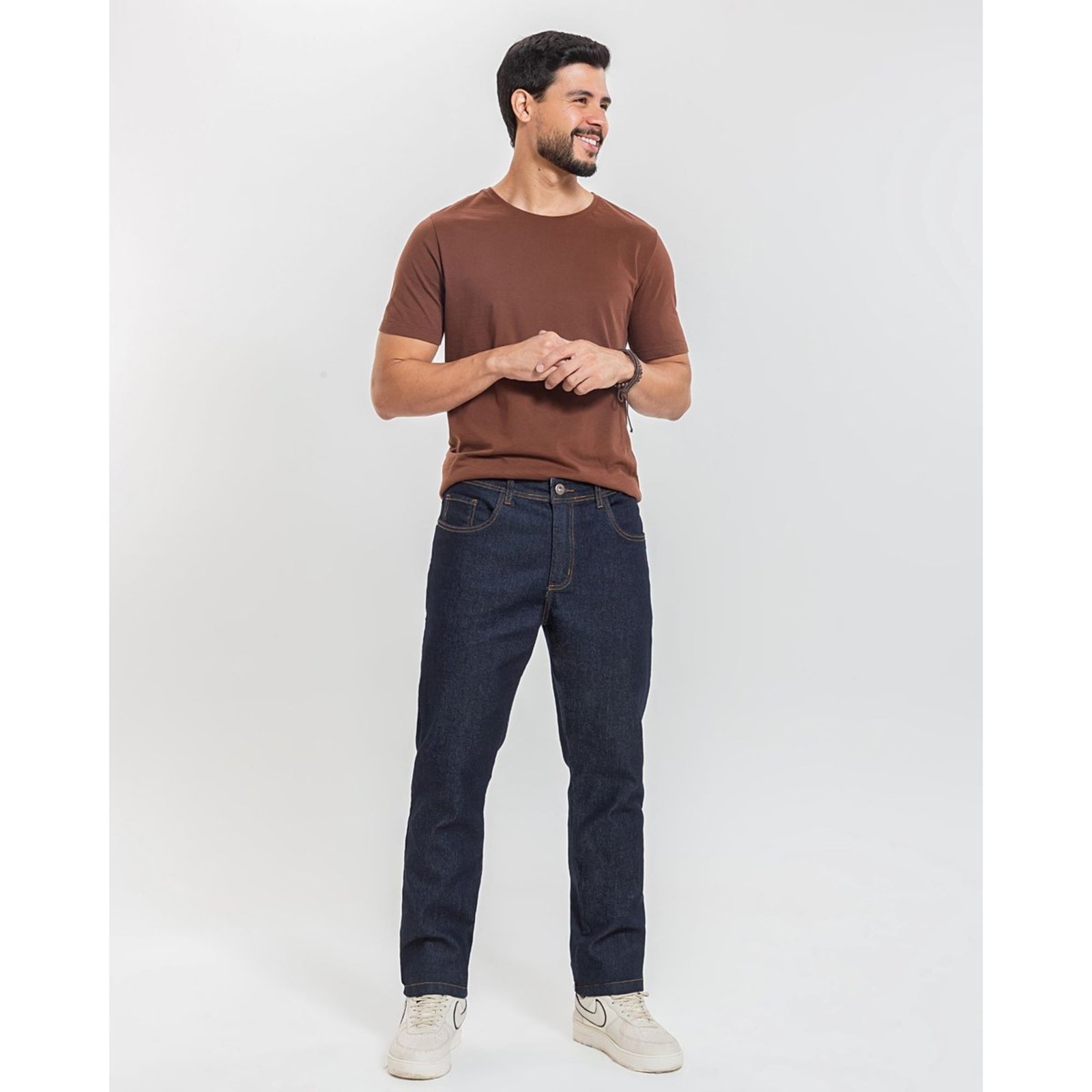 Calça Masculina Reta Tradicional Denim Escuro