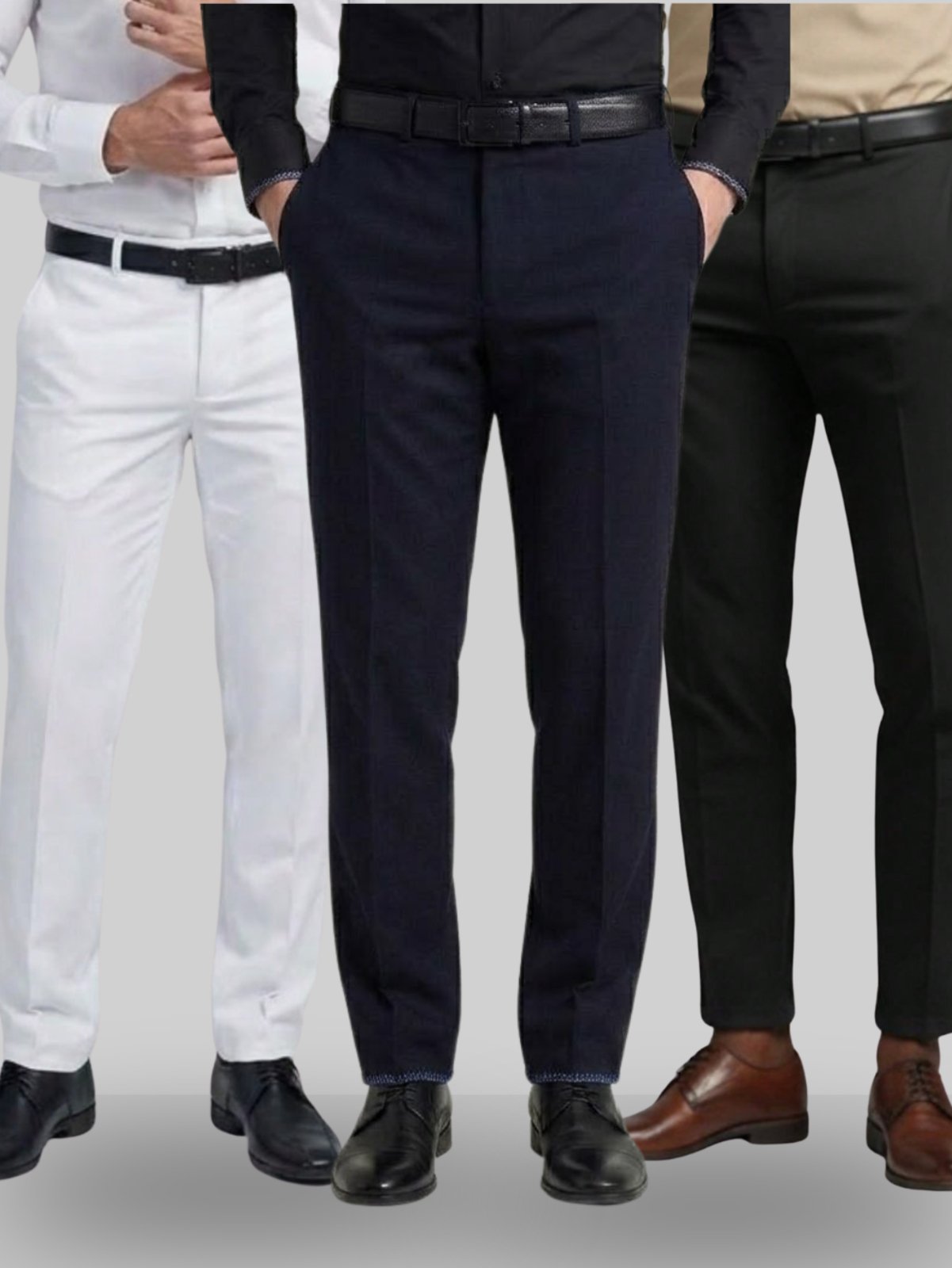 KIT Masculino 3 Peças - Calça Social Azul Marinho, Branca e Preta