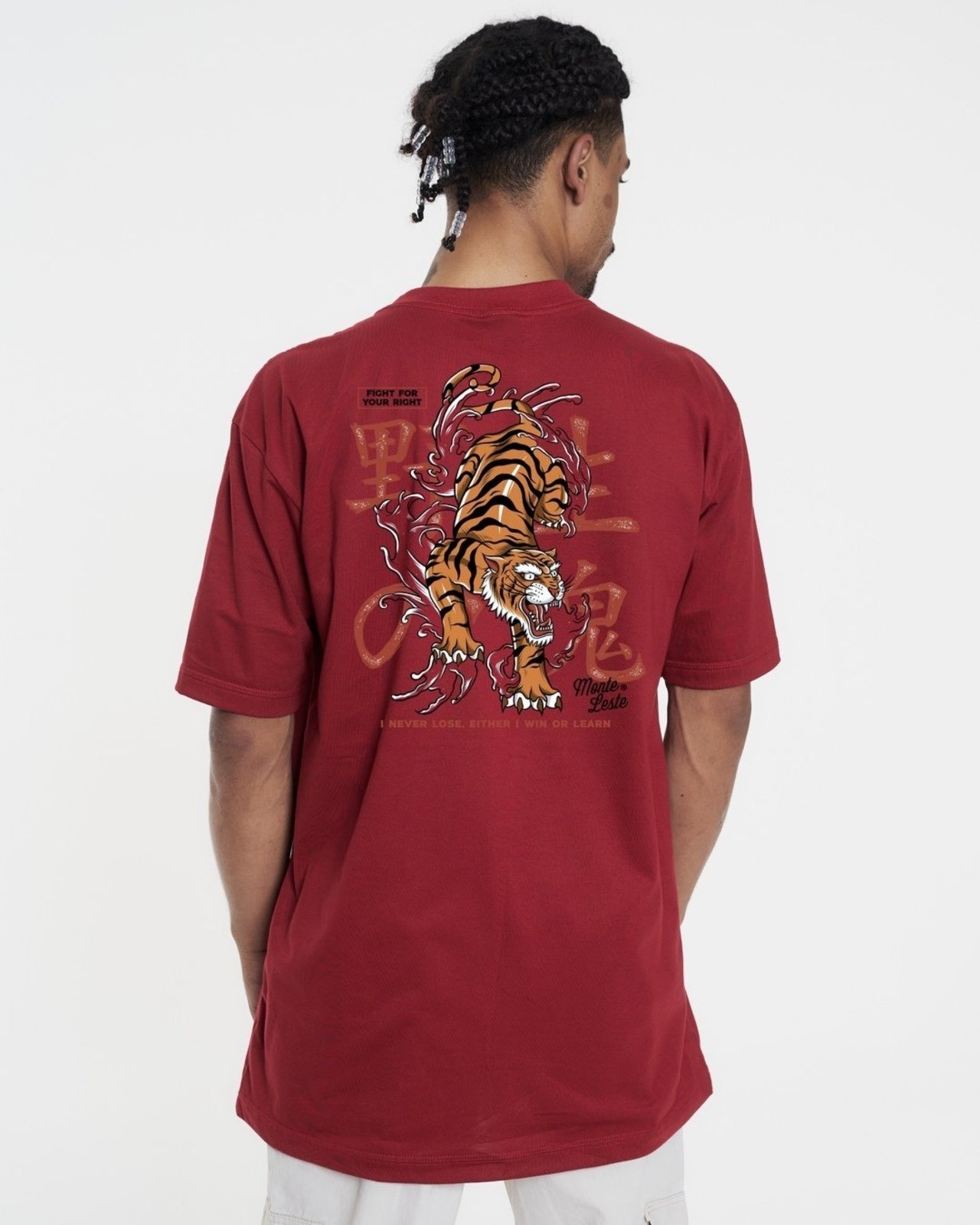 Camiseta Oversized Estampada Fight - Vermelho Escuro