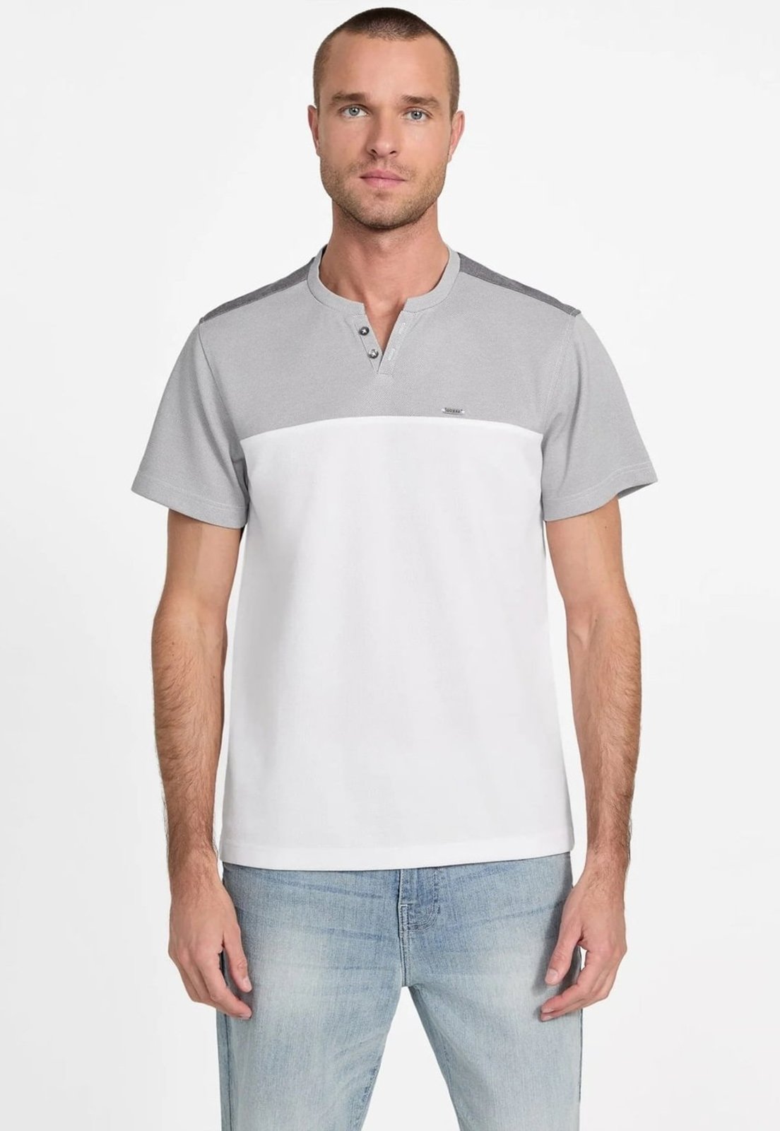T-shirt Guess Henley Mc Tricolor Branco