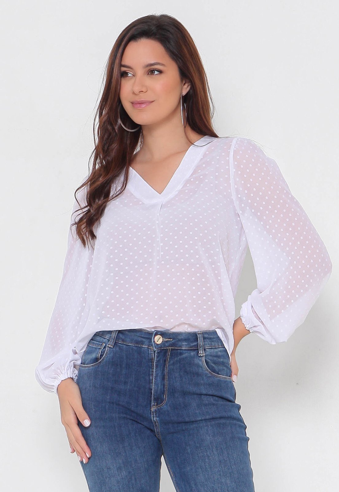 Blusa Intens Manga Longa Devorê Poá