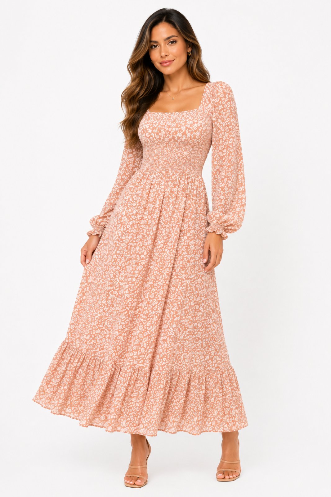 Vestido Midi D Bell Outlet Fashion Floral Nude